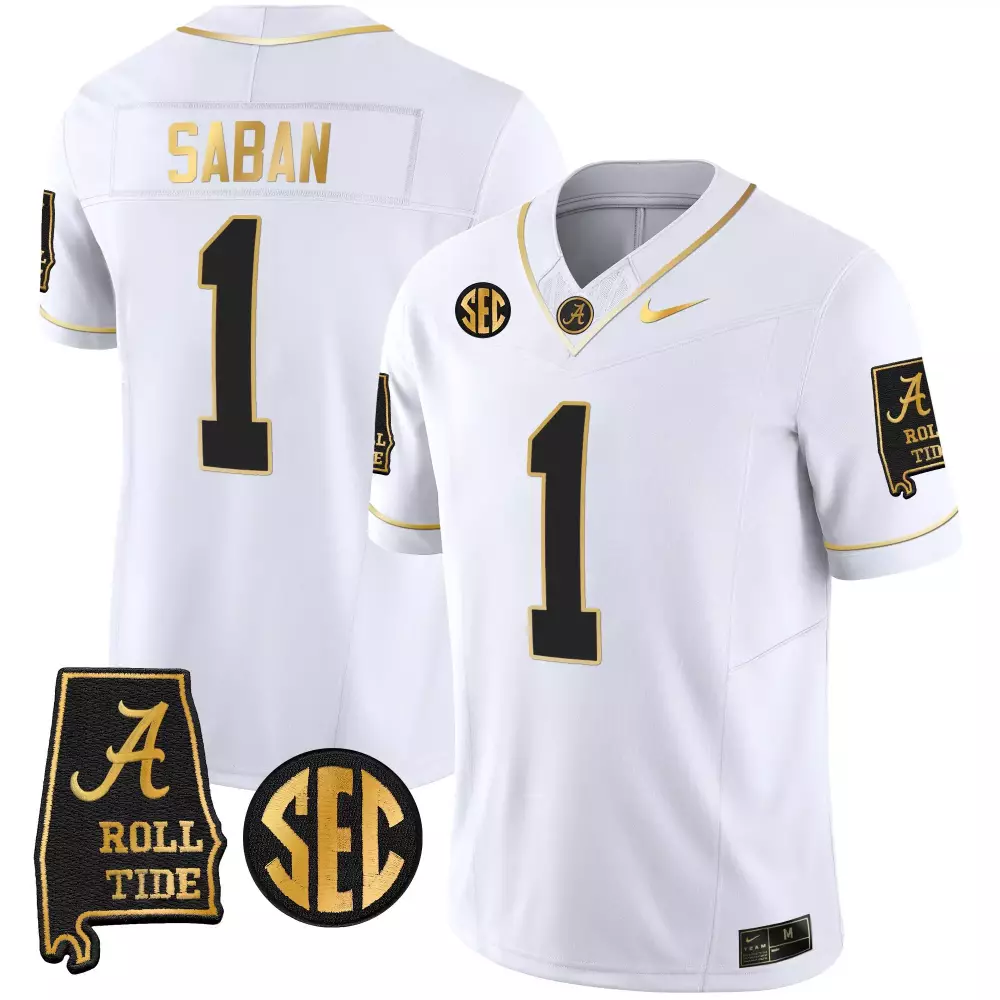nick saban white gold mens alabama crimson tide vapor gold jersey v3 alabama map all stitched