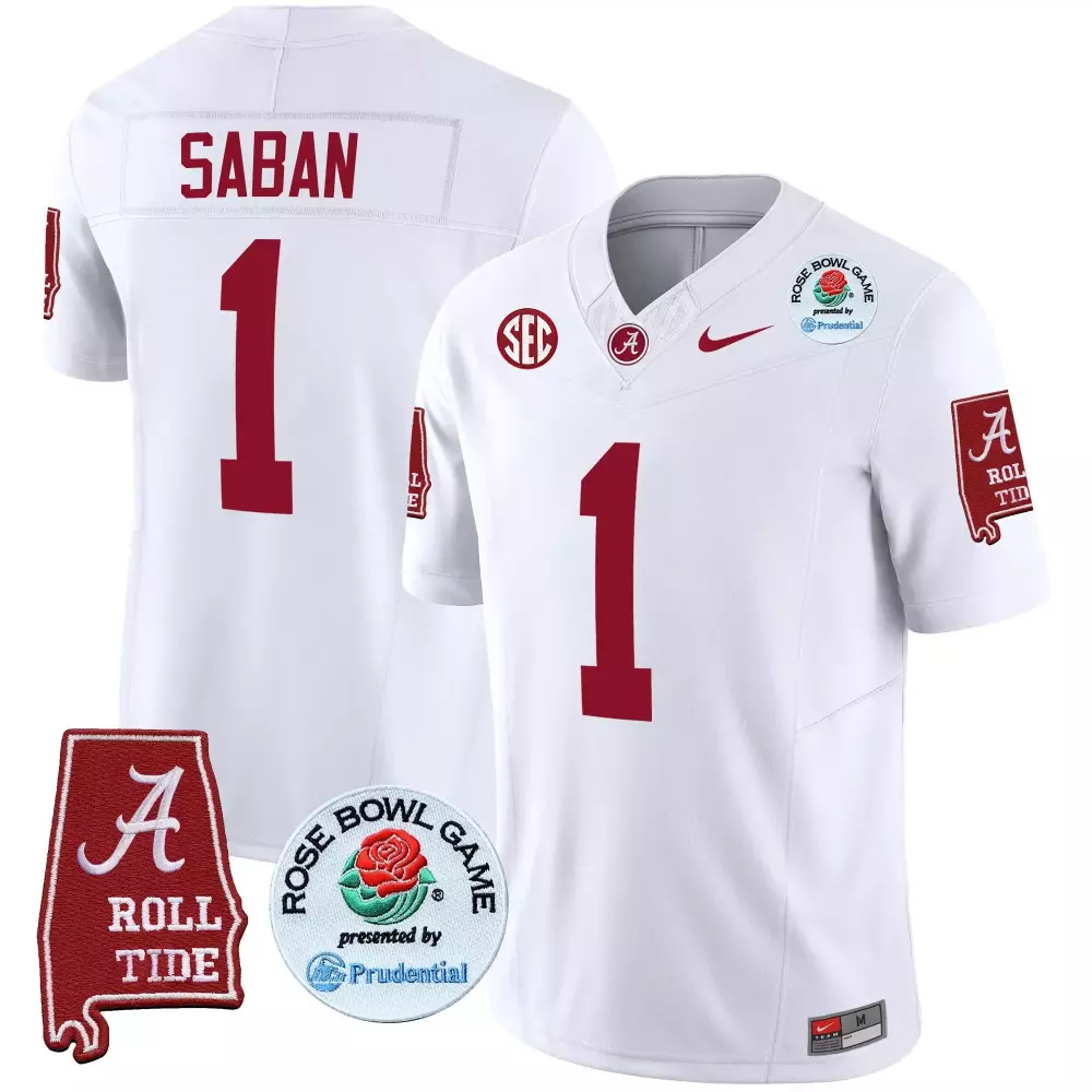 nick saban white mens alabama crimson tide rose bowl patch vapor limited jersey all stitched