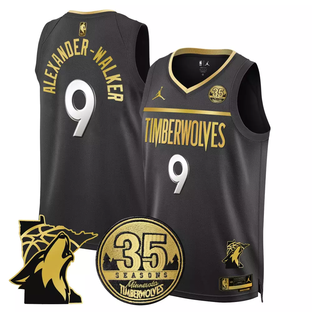 nickeil alexanderwalker black gold mens minnesota timberwolves 35th season minnesota patch swingman jersey all stitched