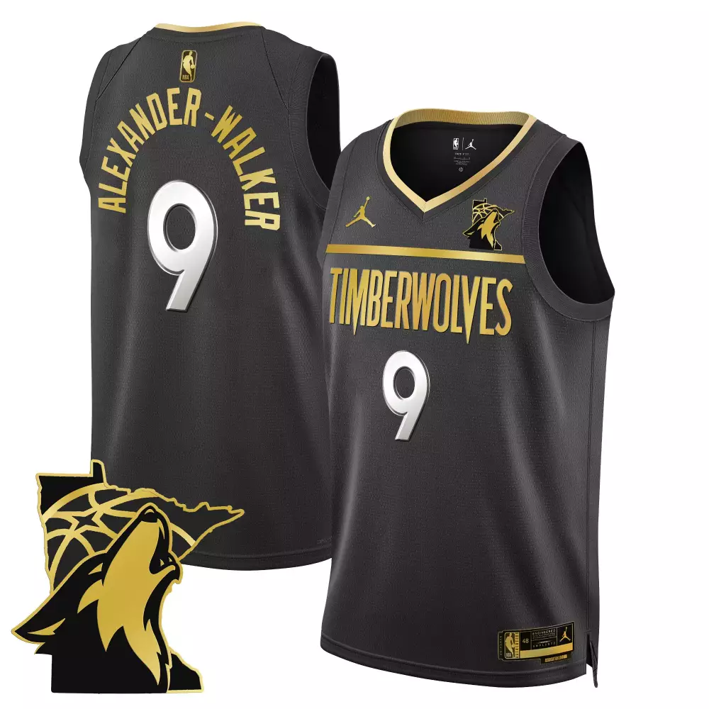 nickeil alexanderwalker black gold mens minnesota timberwolves 35th season minnesota patch swingman jersey all stitched