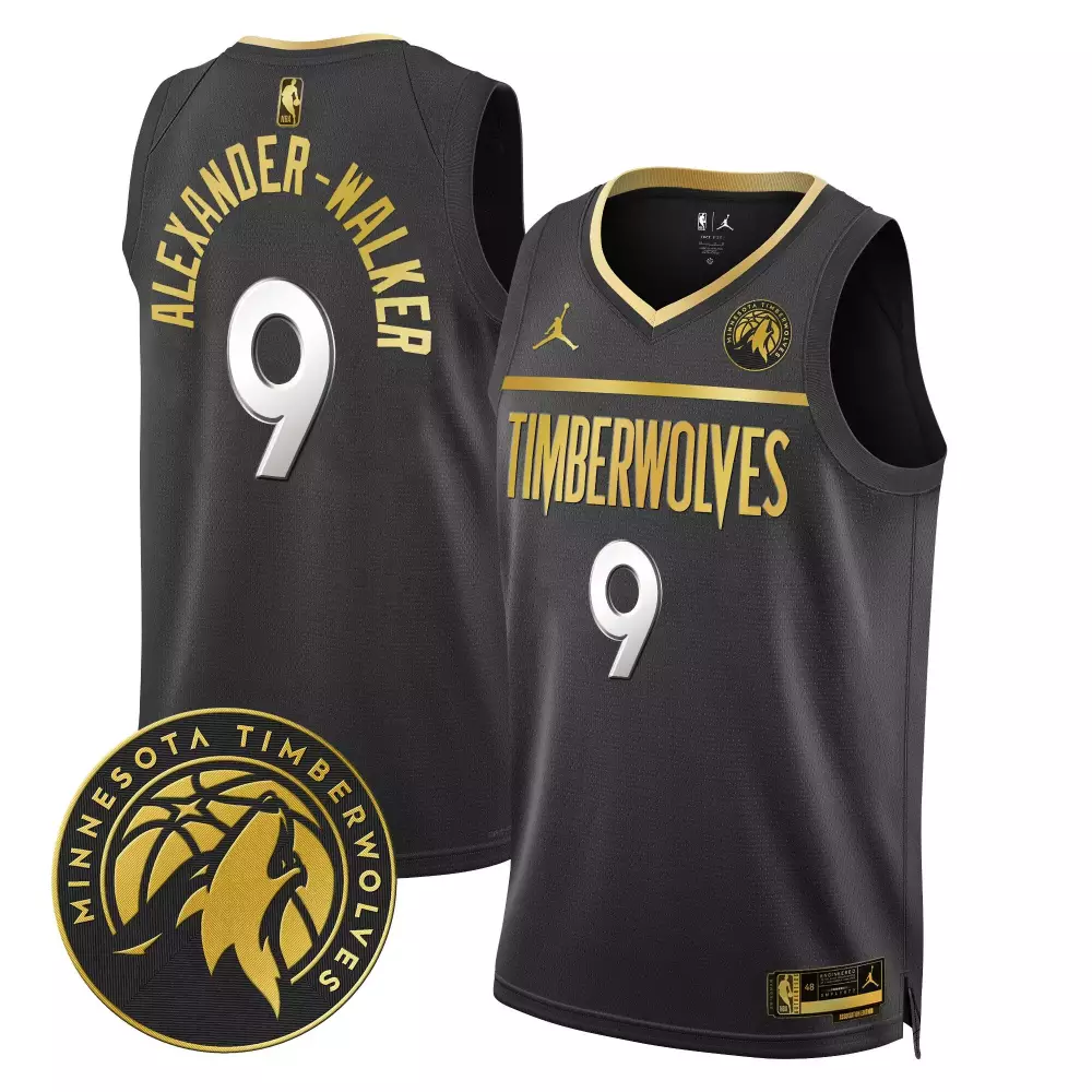 nickeil alexanderwalker black gold mens minnesota timberwolves 35th season minnesota patch swingman jersey all stitched