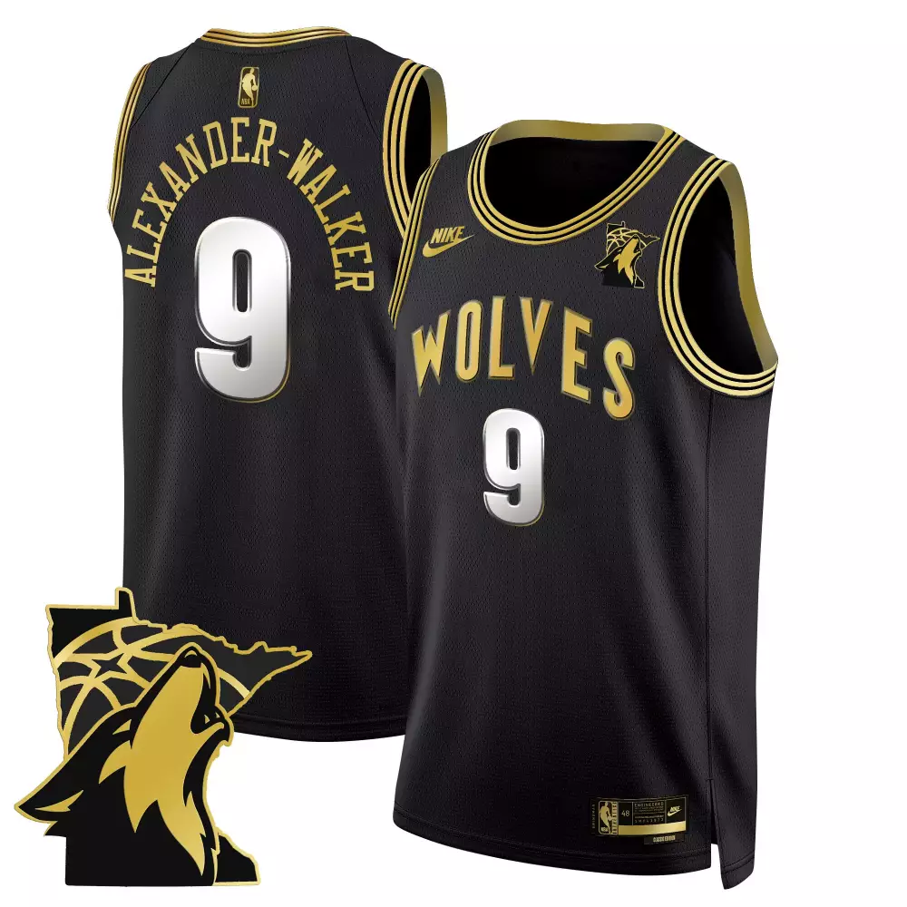 nickeil alexanderwalker black gold mens minnesota timberwolves 35th season minnesota patch swingman jersey all stitched