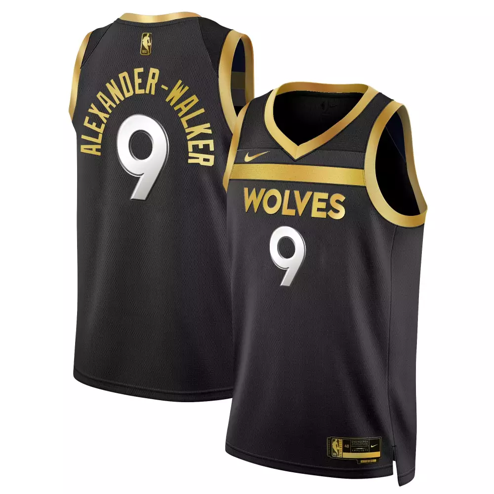 nickeil alexanderwalker black gold mens minnesota timberwolves swingman jersey v3 all stitched