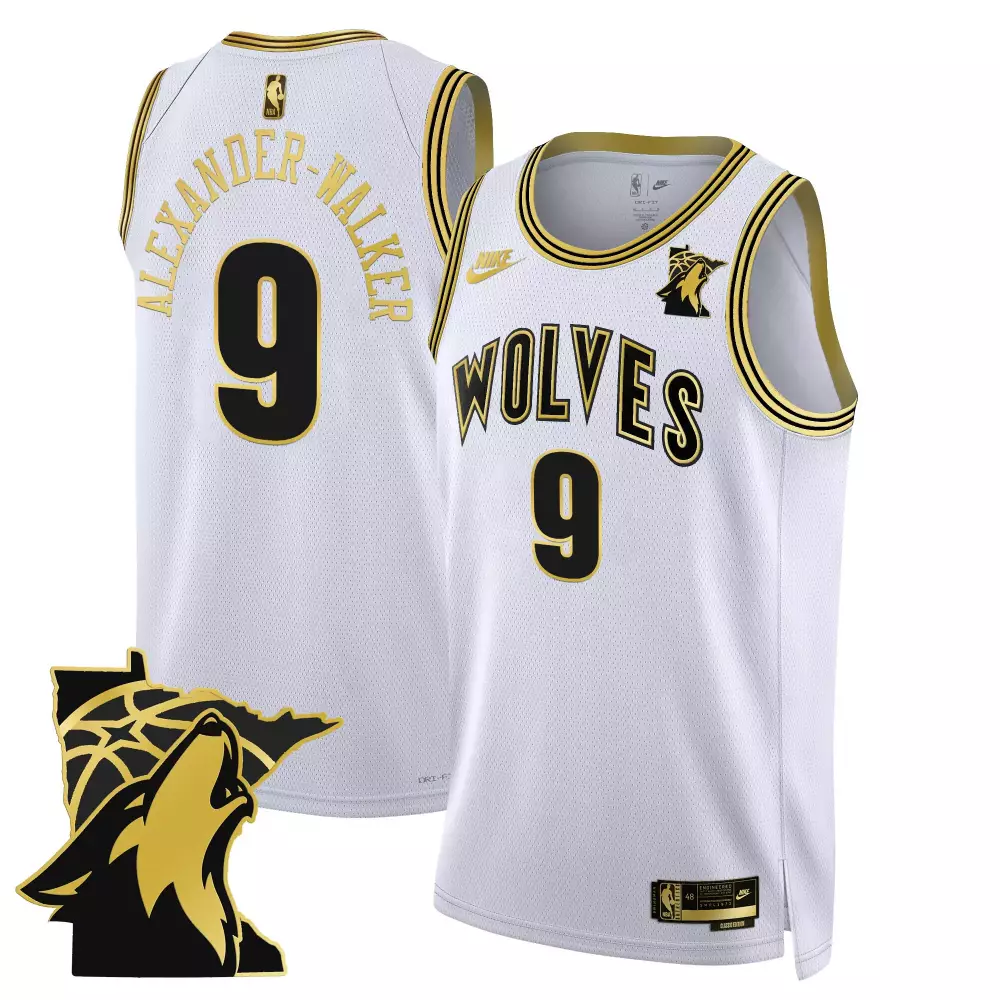 nickeil alexanderwalker white gold mens minnesota timberwolves swingman jersey v2 all stitched