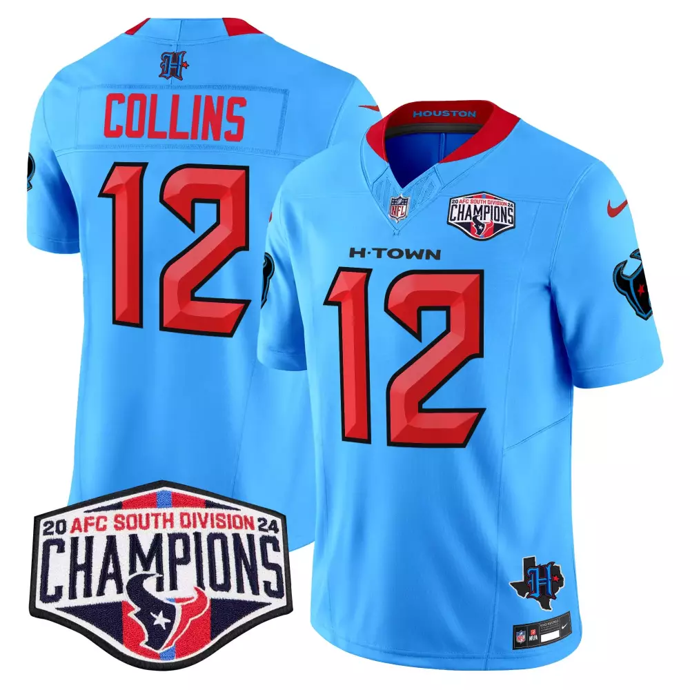 nico collins blue mens houston texans 2024 afc south division champions patch vapor limited jersey all stitched