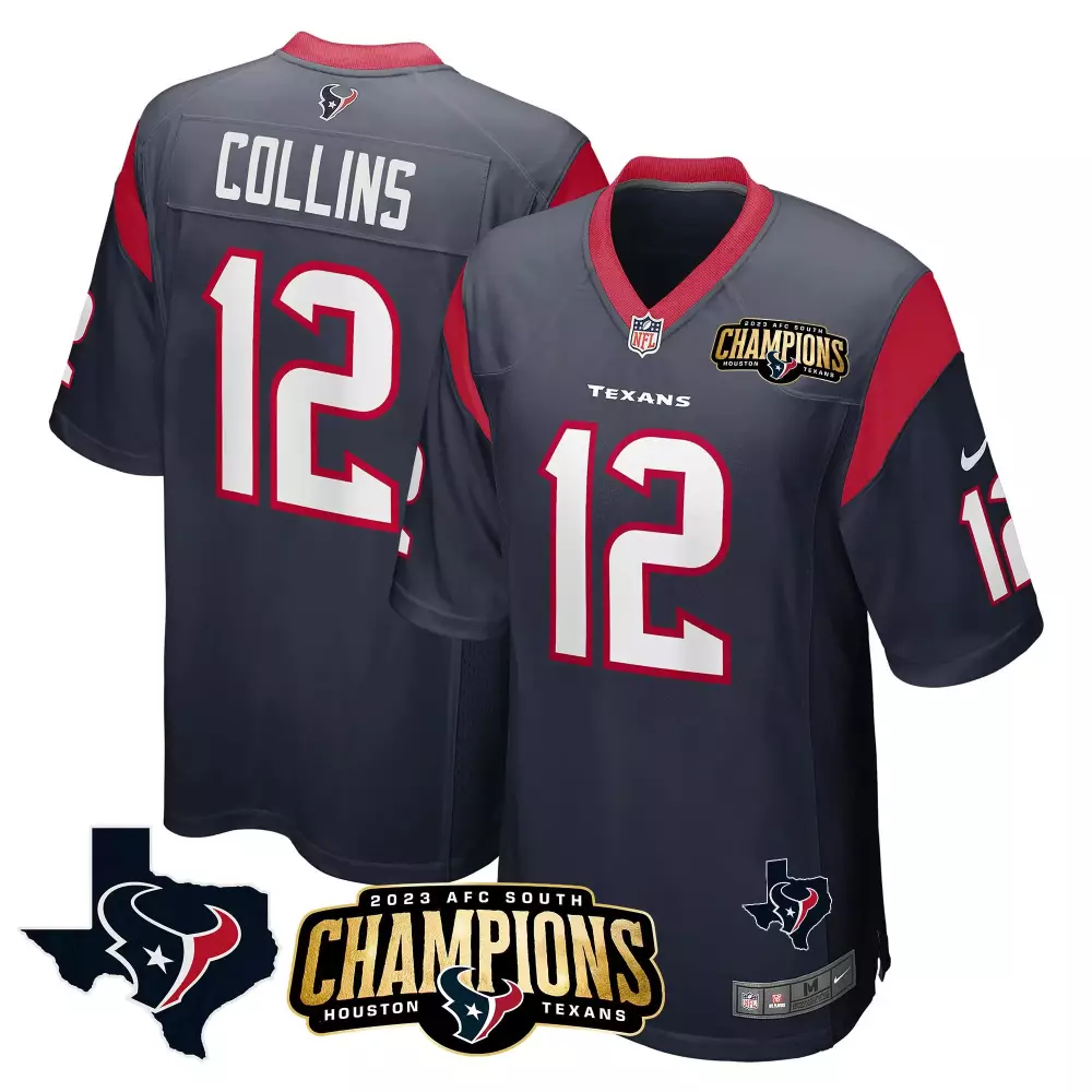 nico collins navy mens houston texans 2023 afc south champions patch game jersey all stitched