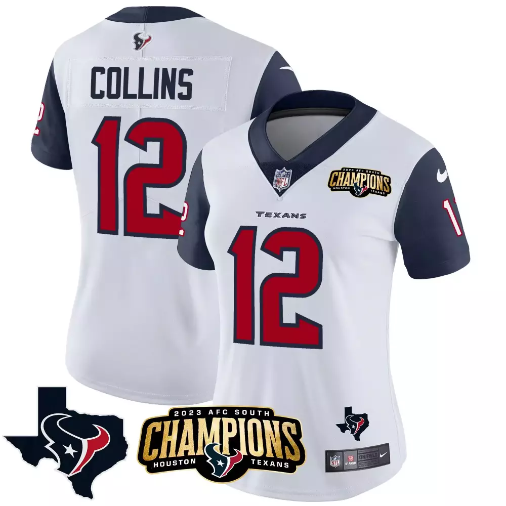 nico collins navy sleeves womens houston texans 2023 afc south champions patch vapor jersey all stitched