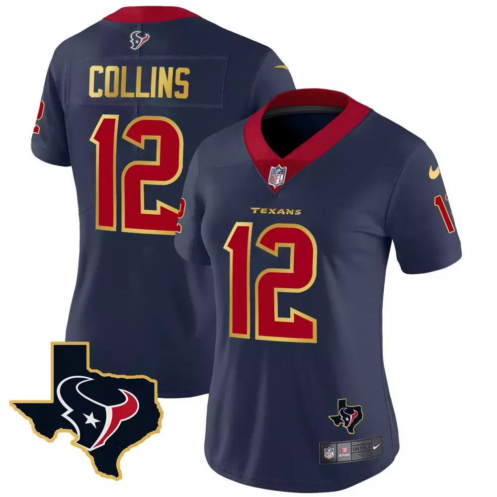nico collins navy womens houston texans gold trim vapor jersey all stitched