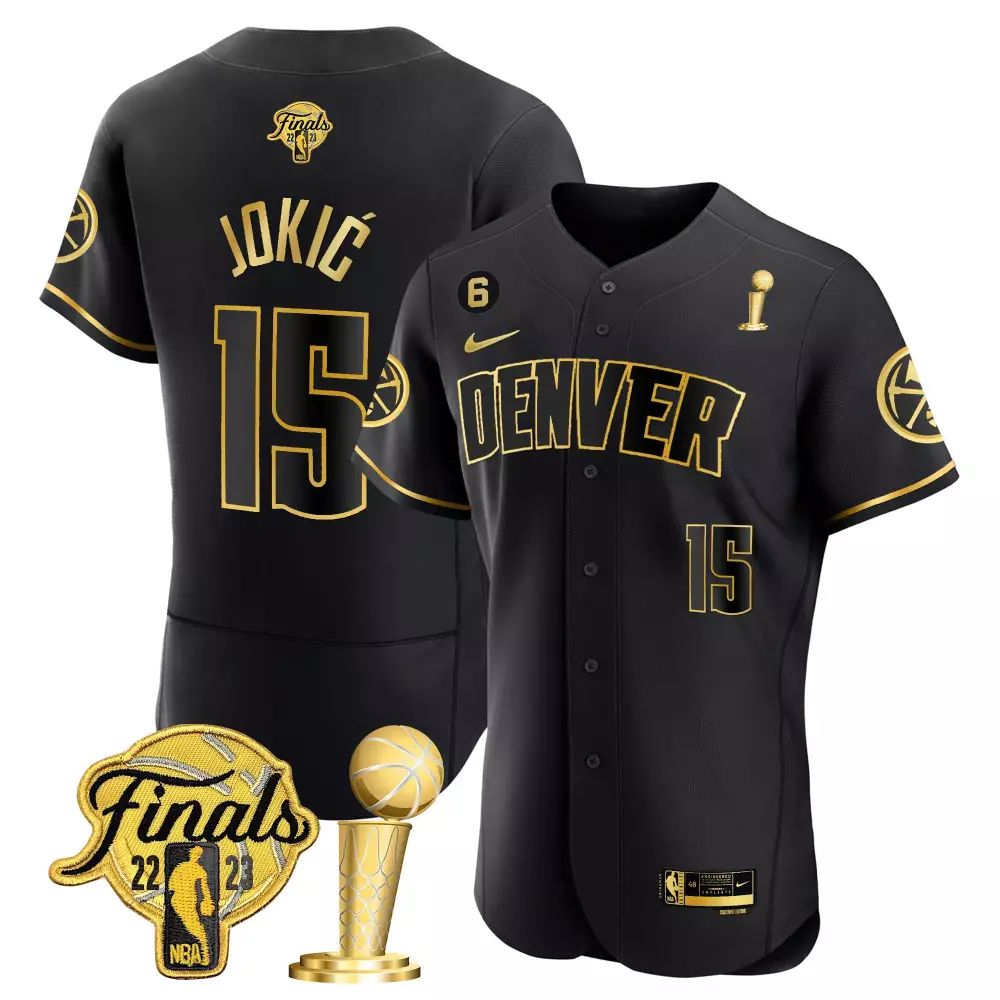 nikola jokic black gold youths denver nuggets 2023 finals champions flex base jersey all stitched