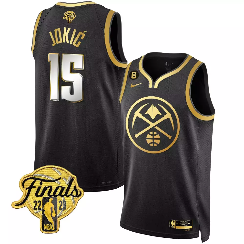 nikola jokic black limited mens denver nuggets 2023 finals patch gold special jersey all stitched