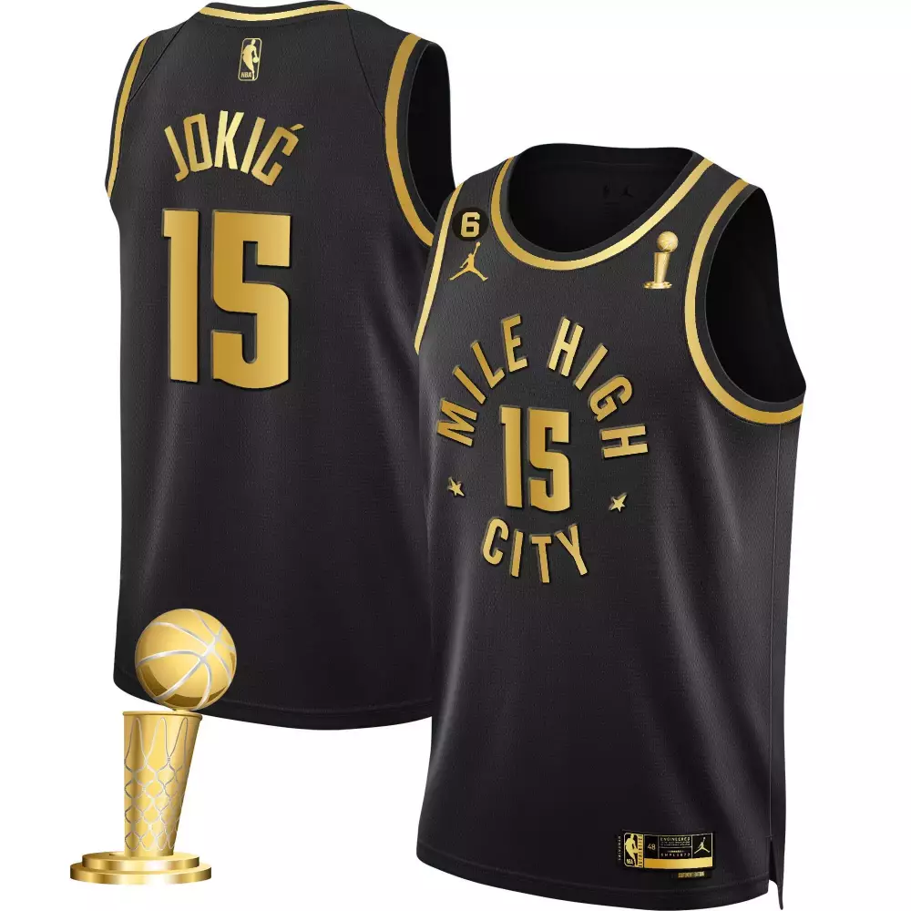 nikola jokic split mens denver nuggets 2023 finals patch black white gold jersey all stitched