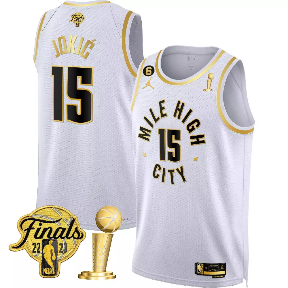 nikola jokic statement white youths denver nuggets 2023 finals champions patch gold jersey all stitched