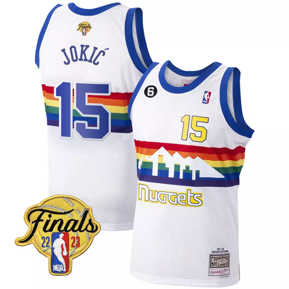 nikola jokic white classic mens denver nuggets 2023 finals classic jersey all stitched
