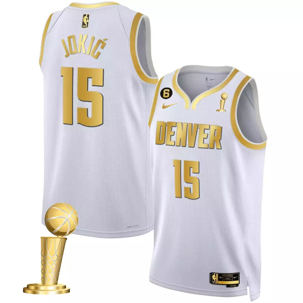 nikola jokic white gold mens denver nuggets 2023 champions black white gold jersey all stitched