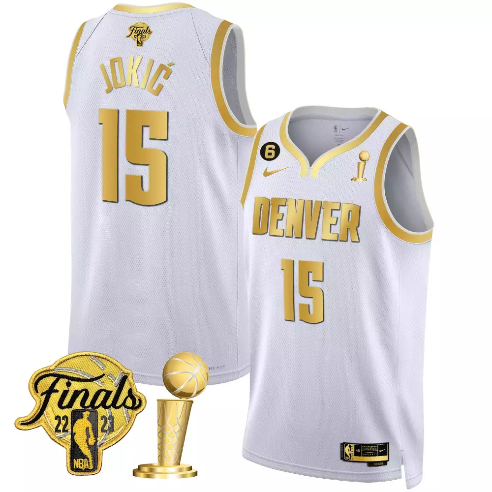 nikola jokic white gold mens denver nuggets 2023 champions limited patch jersey all stitched