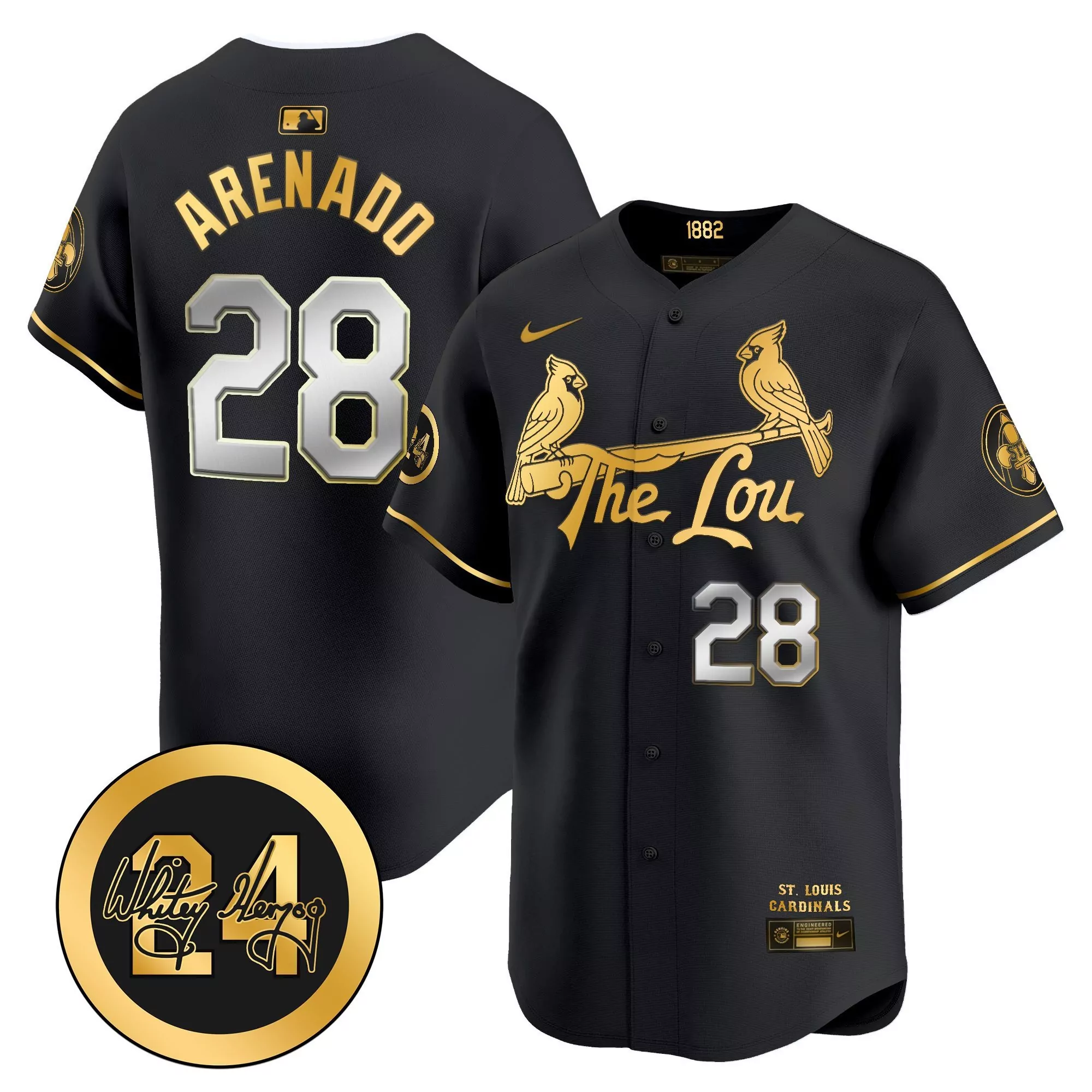 nolan arenado black gold mens st louis cardinals 2024 city connect whitey herzog patch vapor premier limited jersey all