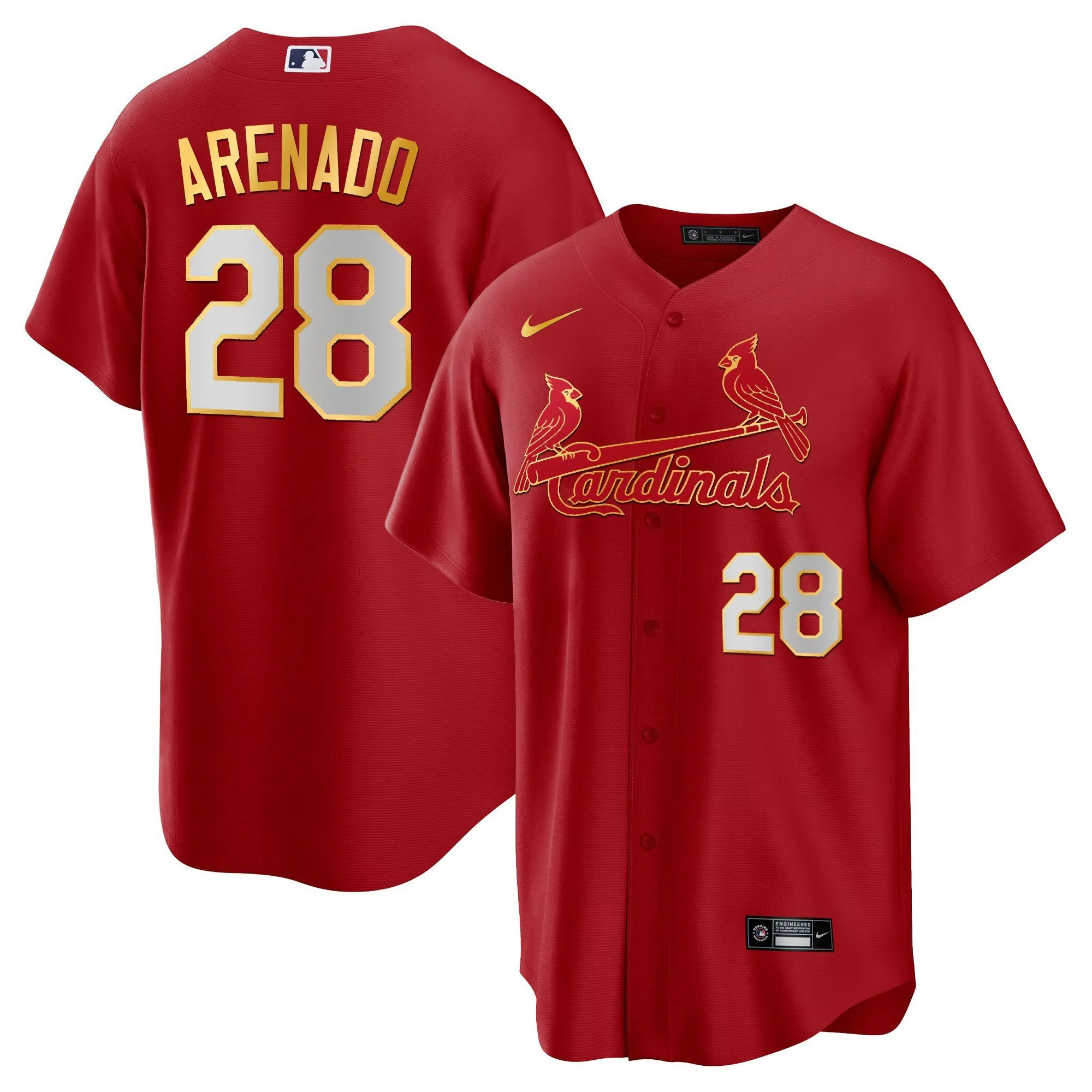 nolan arenado red gold mens st louis cardinals cool base gold trim jersey all stitched