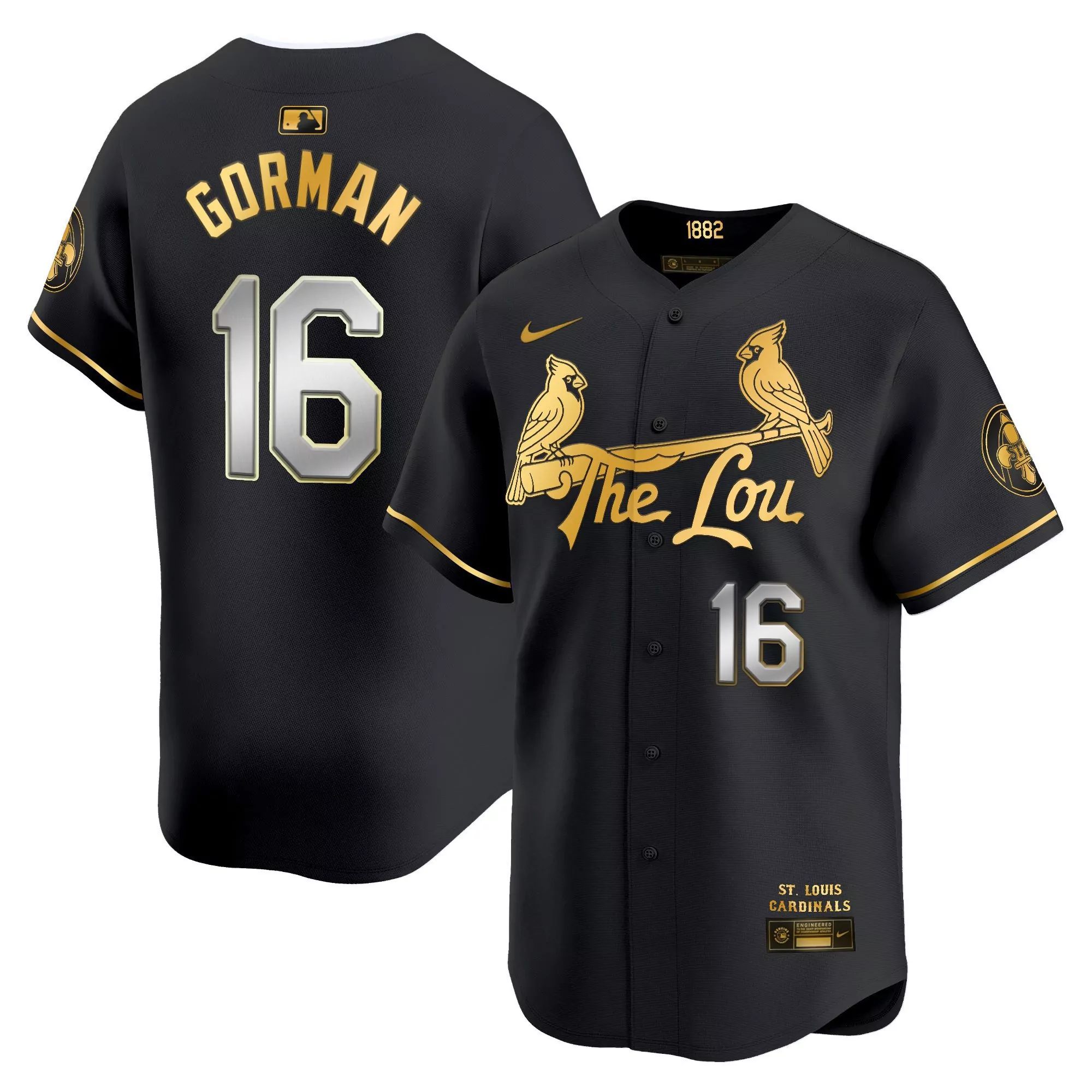 nolan gorman black gold mens st louis cardinals 2024 city connect vapor premier limited jersey all stitched