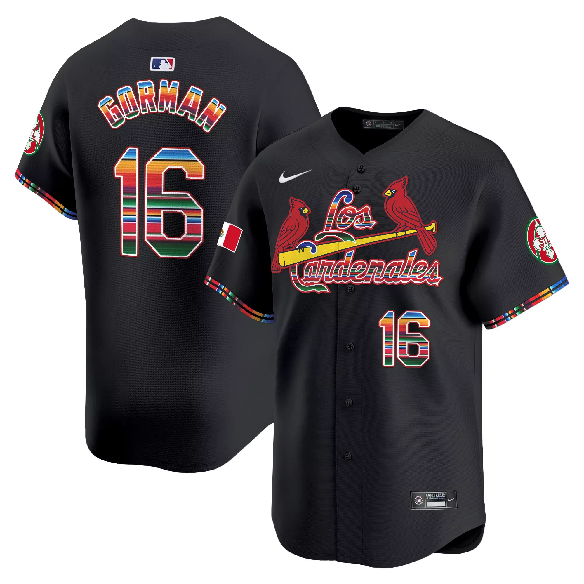 nolan gorman black mens st louis cardinals fiesta cardenales vapor premier limited jersey all stitched
