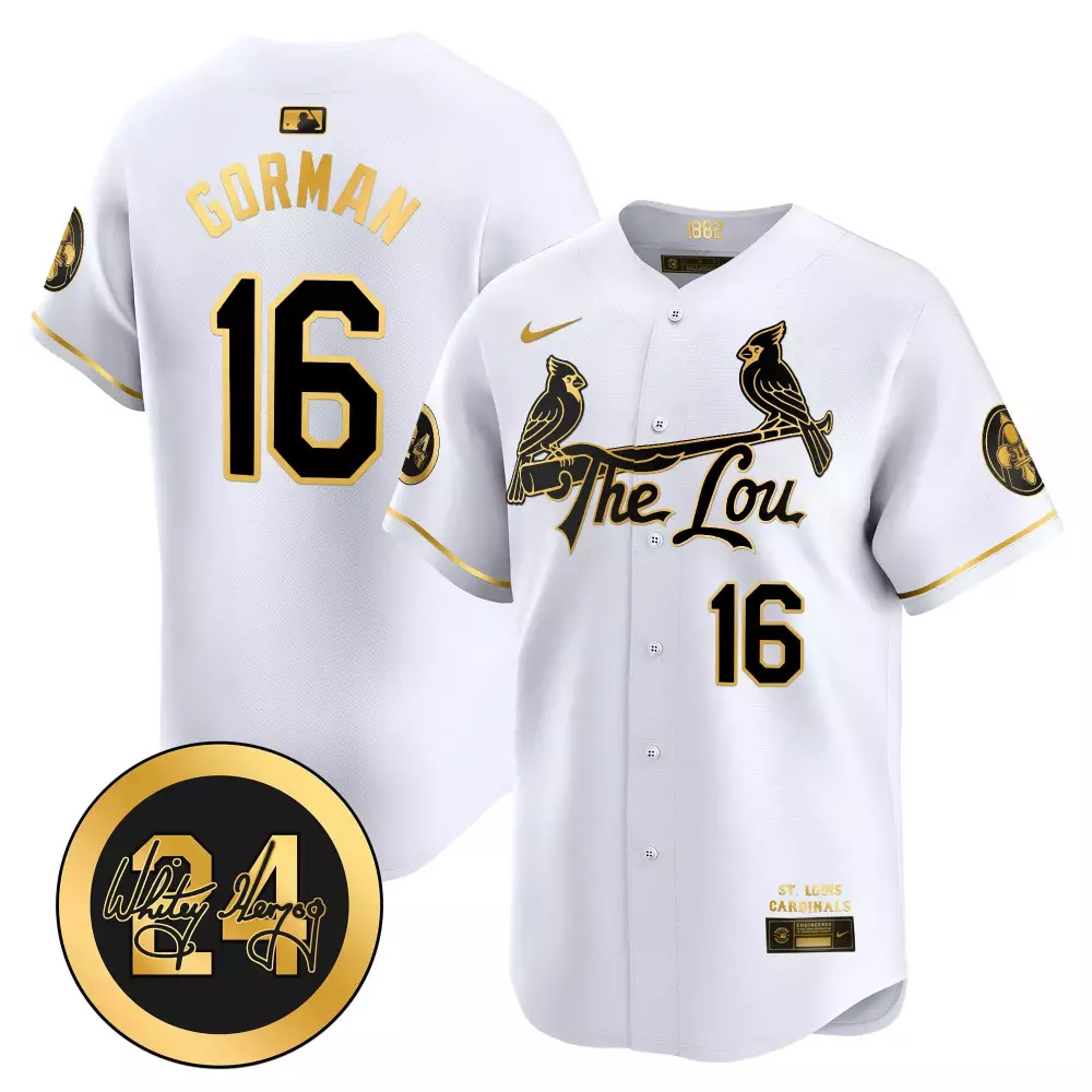 Nolan Gorman 2024 City Connect Jersey | Stitched White Gold with Patch | Limited Edition Fan Gear for Men, Women & Youth