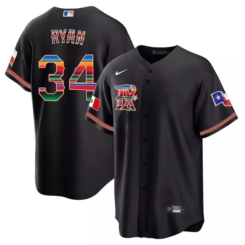 nolan ryan black mens texas rangers mexican heritage night cool base jersey city connect all stitched