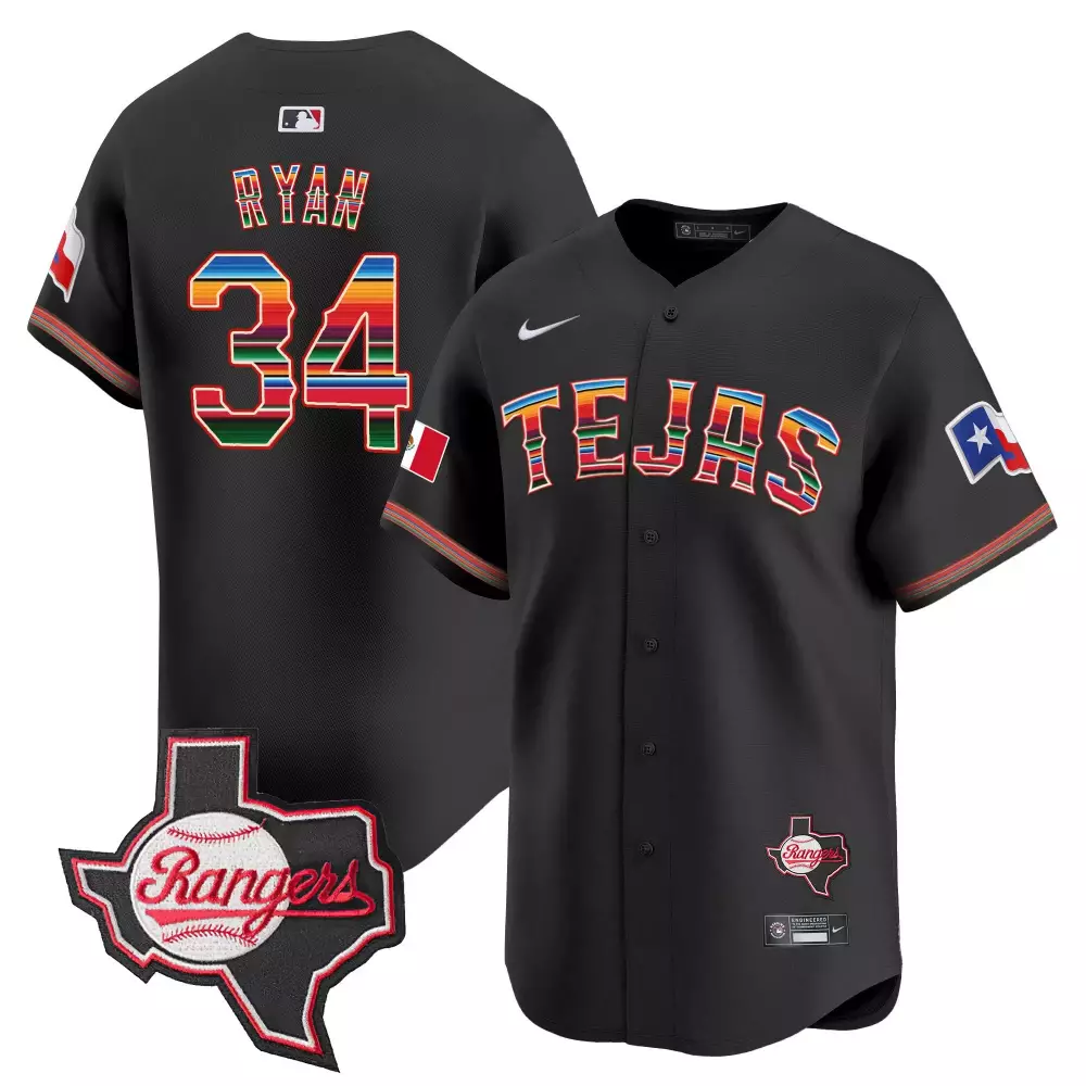 nolan ryan black mens texas rangers mexico texas patch vapor premier limited jersey all stitched
