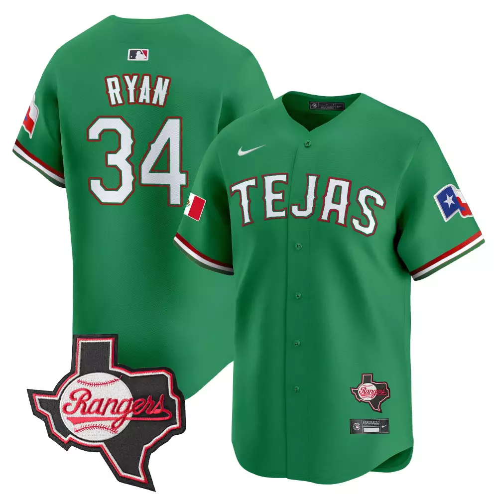 nolan ryan green mens texas rangers mexico texas patch vapor premier limited jersey all stitched