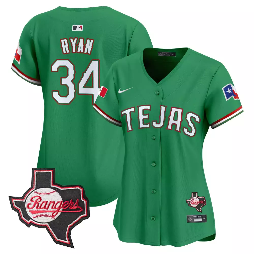 nolan ryan green womens texas rangers mexico texas patch vapor premier limited jersey all stitched