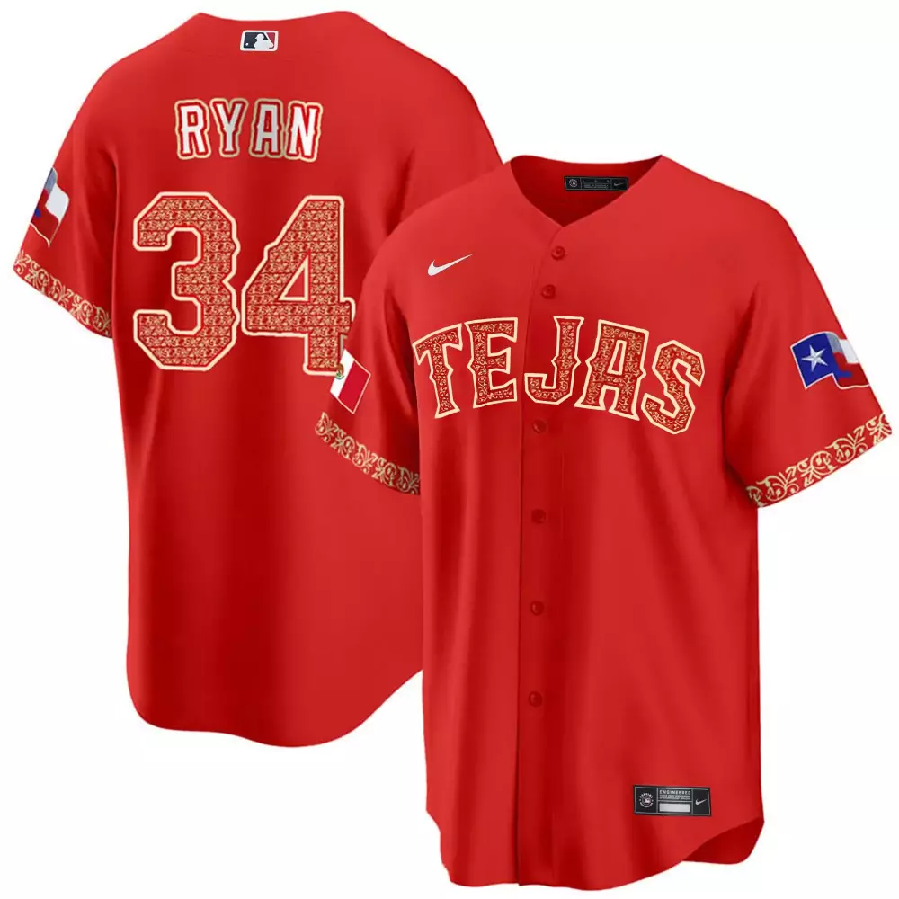nolan ryan red mens texas rangers mexican cool base jersey all stitched
