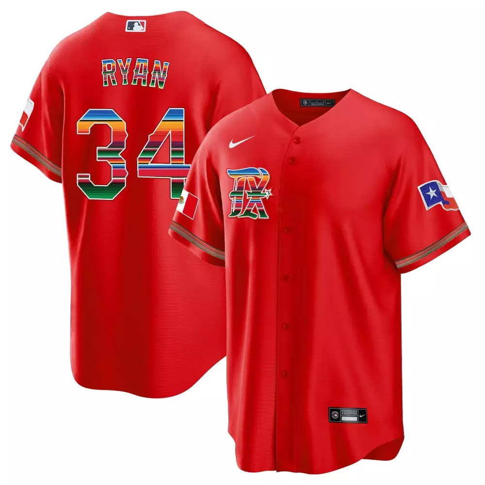 nolan ryan red mens texas rangers mexican heritage night cool base jersey city connect all stitched