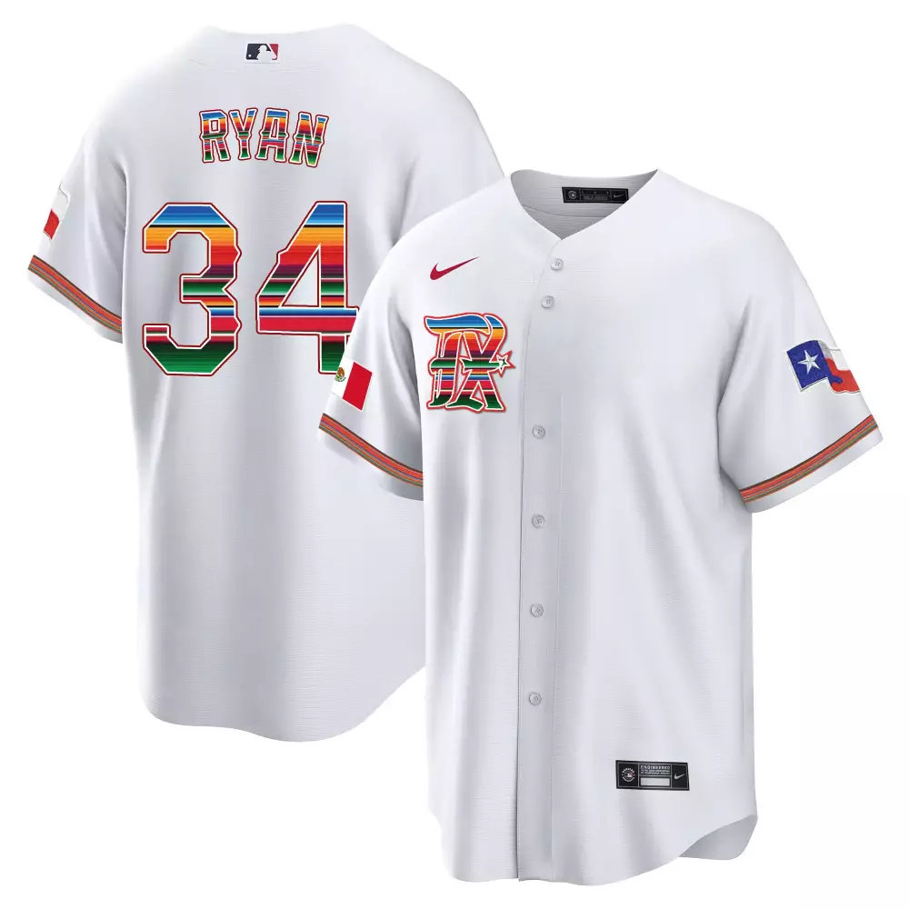 nolan ryan white mens texas rangers mexican heritage night cool base jersey city connect all stitched