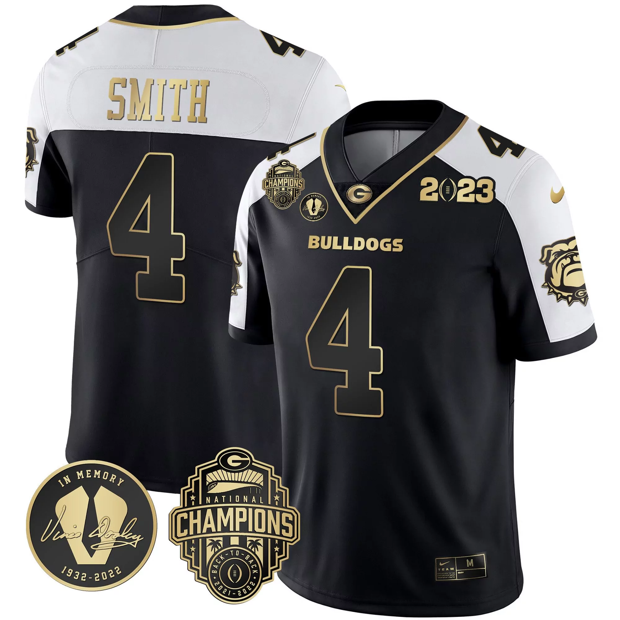 nolan smith alternate mens georgia bulldogs 2023 champions gold jersey all stitched