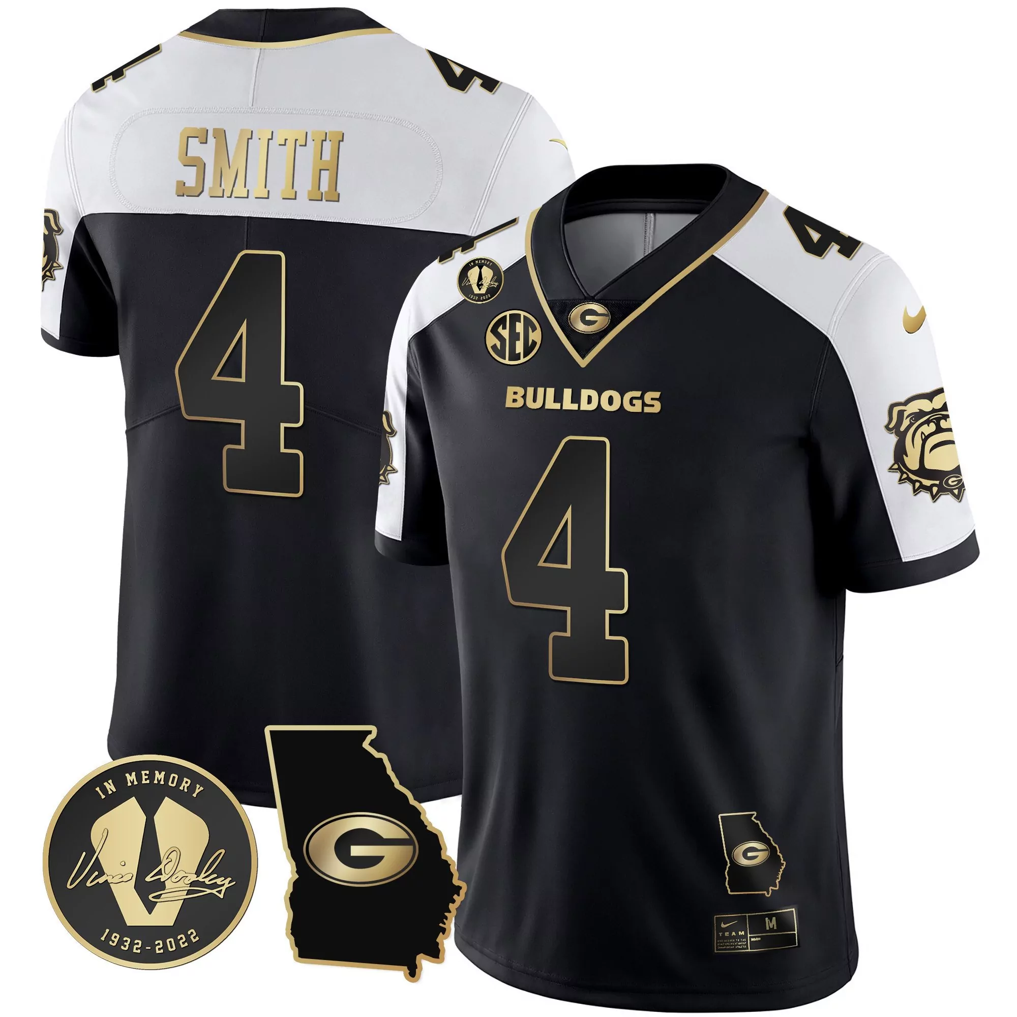 nolan smith alternate mens georgia bulldogs 2023 champions gold jersey all stitched