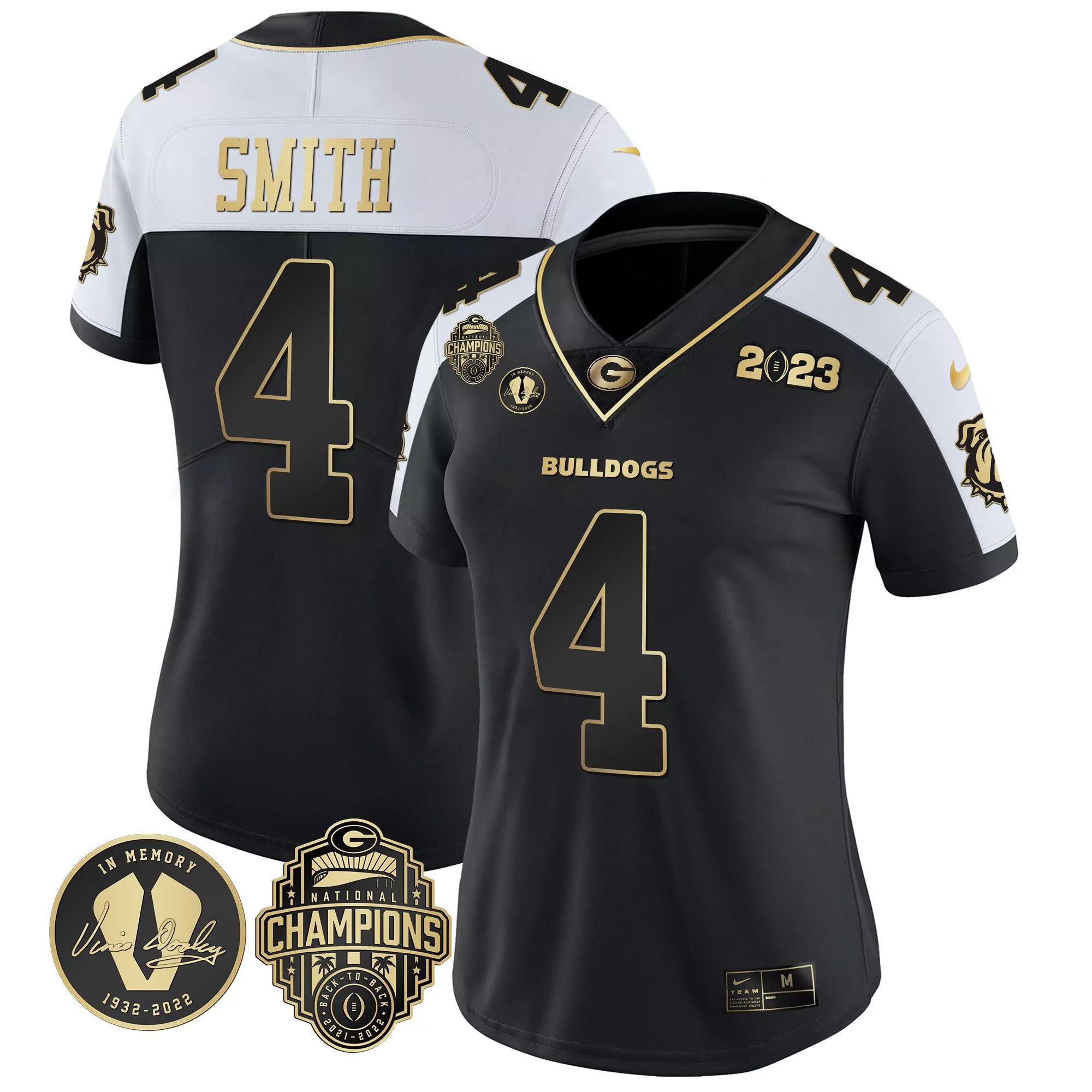 nolan smith alternate mens georgia bulldogs 2023 vince dooley patch alternate gold jersey all stitched