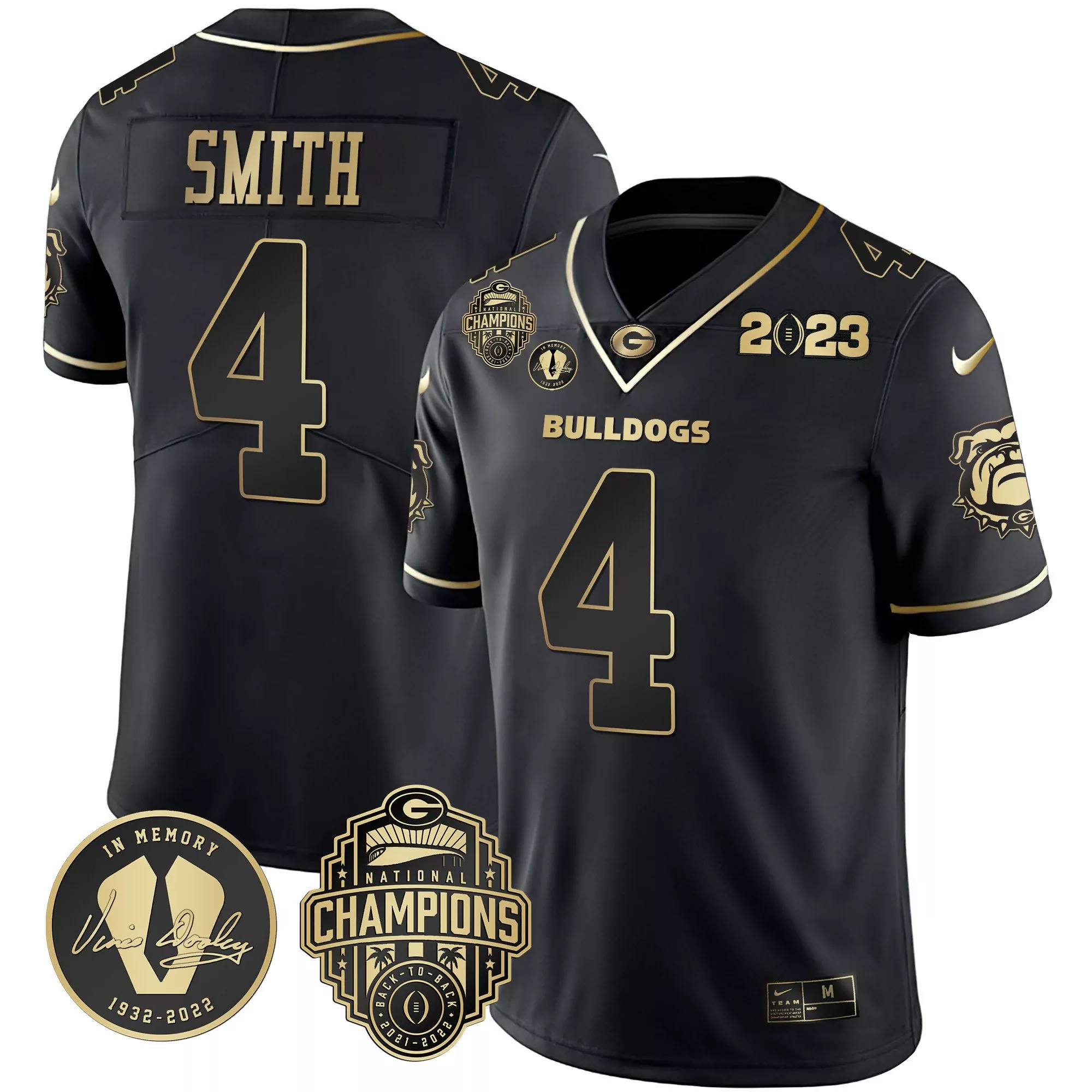 nolan smith black gold mens georgia bulldogs 2023 champions alternate jersey all stitched