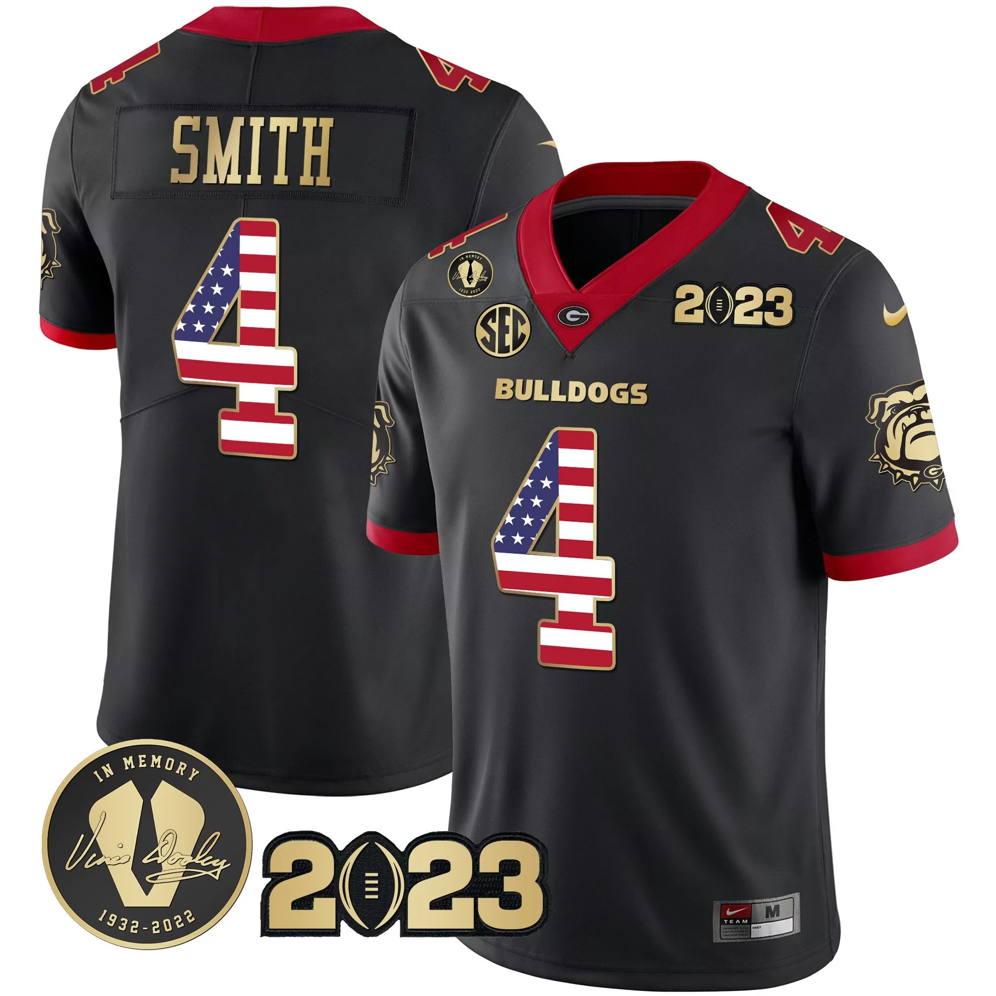 nolan smith black gold mens georgia bulldogs 2023 champions alternate jersey all stitched