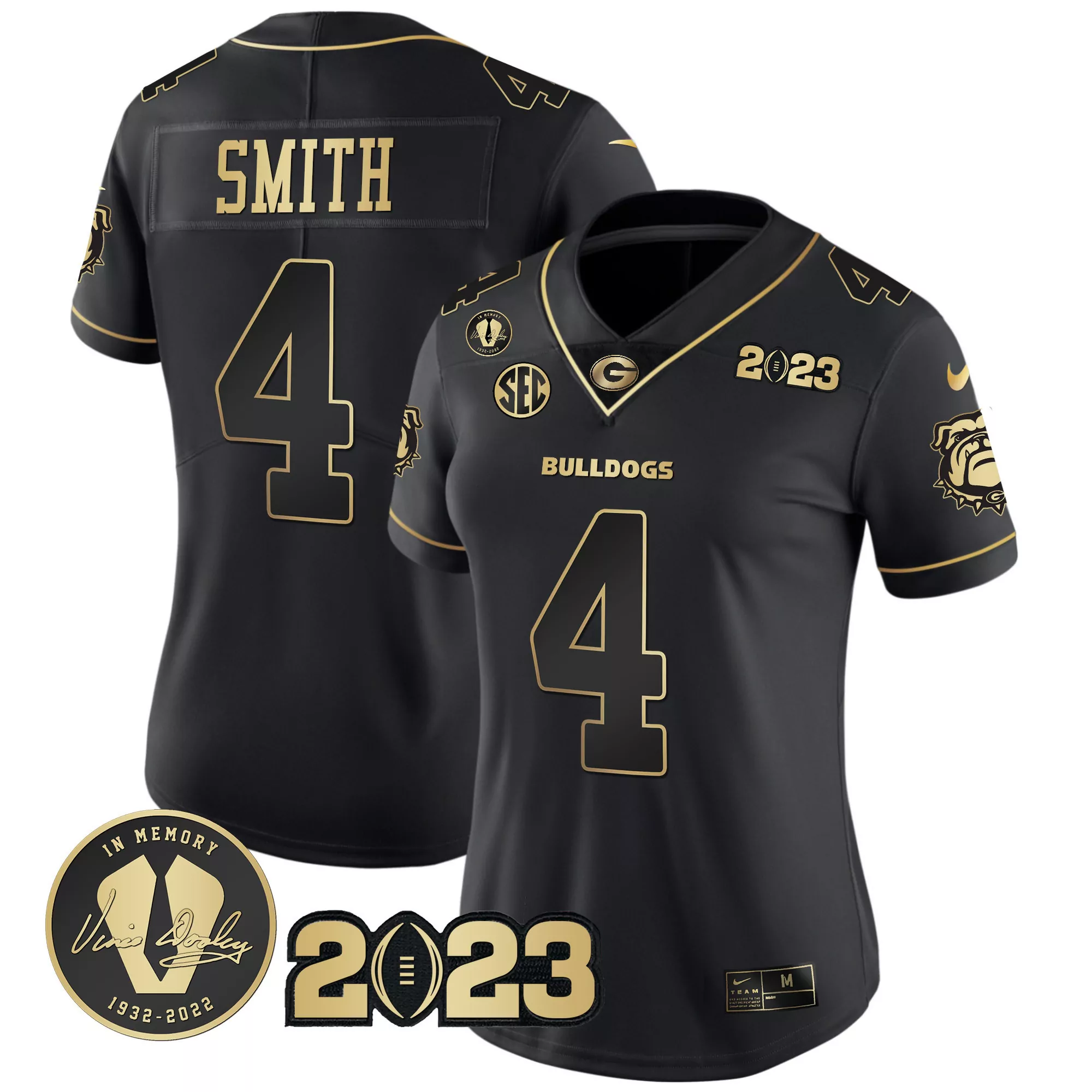 nolan smith black gold trim mens georgia bulldogs 2023 champions white red gold jersey all stitched