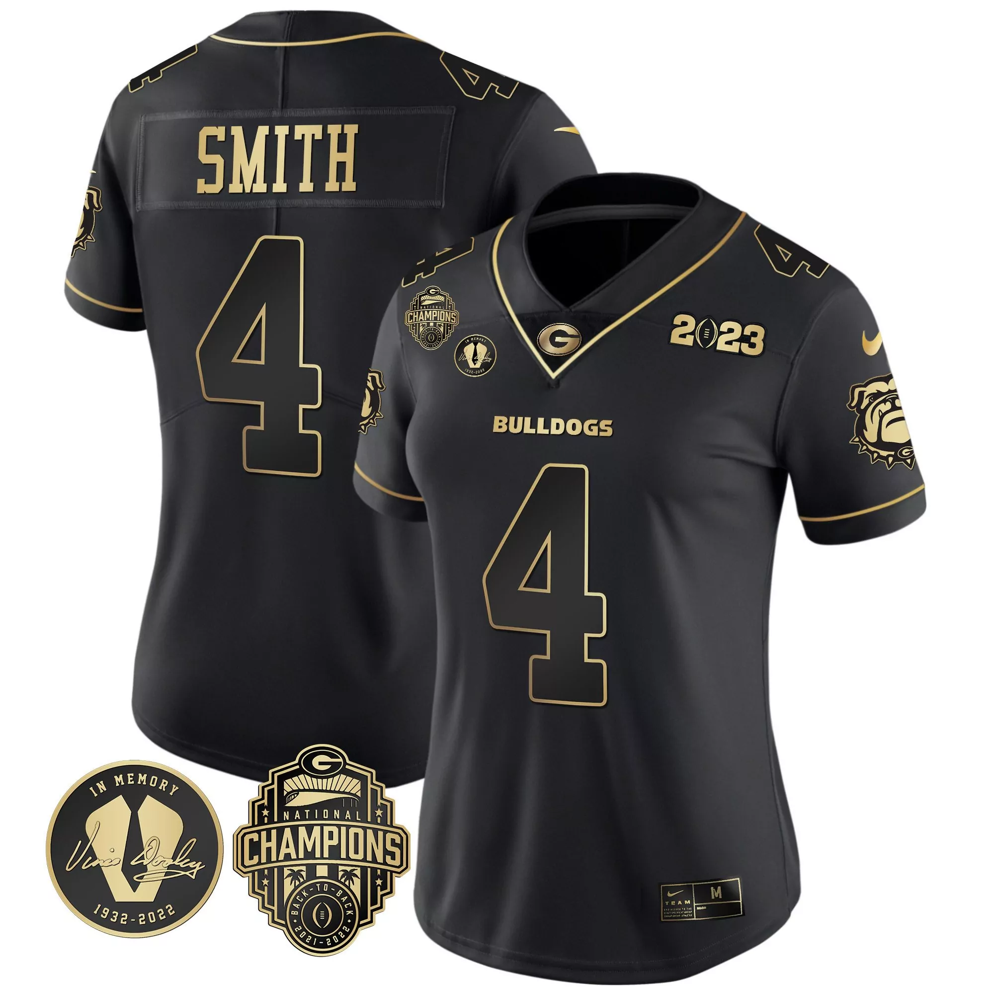 nolan smith black gold trim mens georgia bulldogs 2023 champions white red gold jersey all stitched