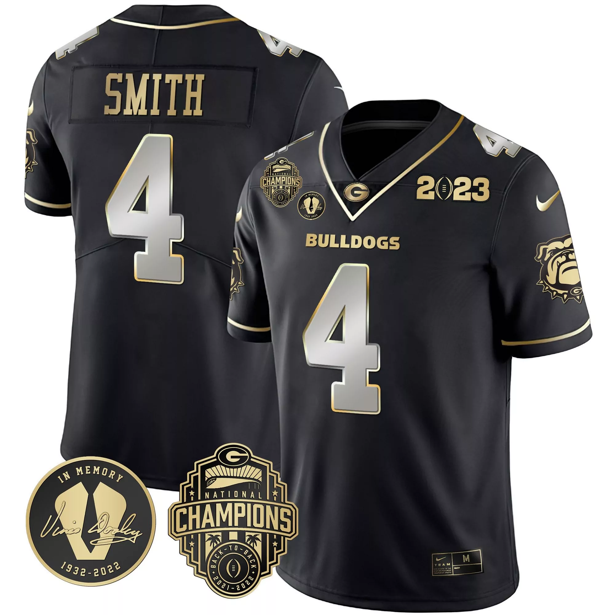 nolan smith black limited mens georgia bulldogs 2023 champions black red gold jersey all stitched