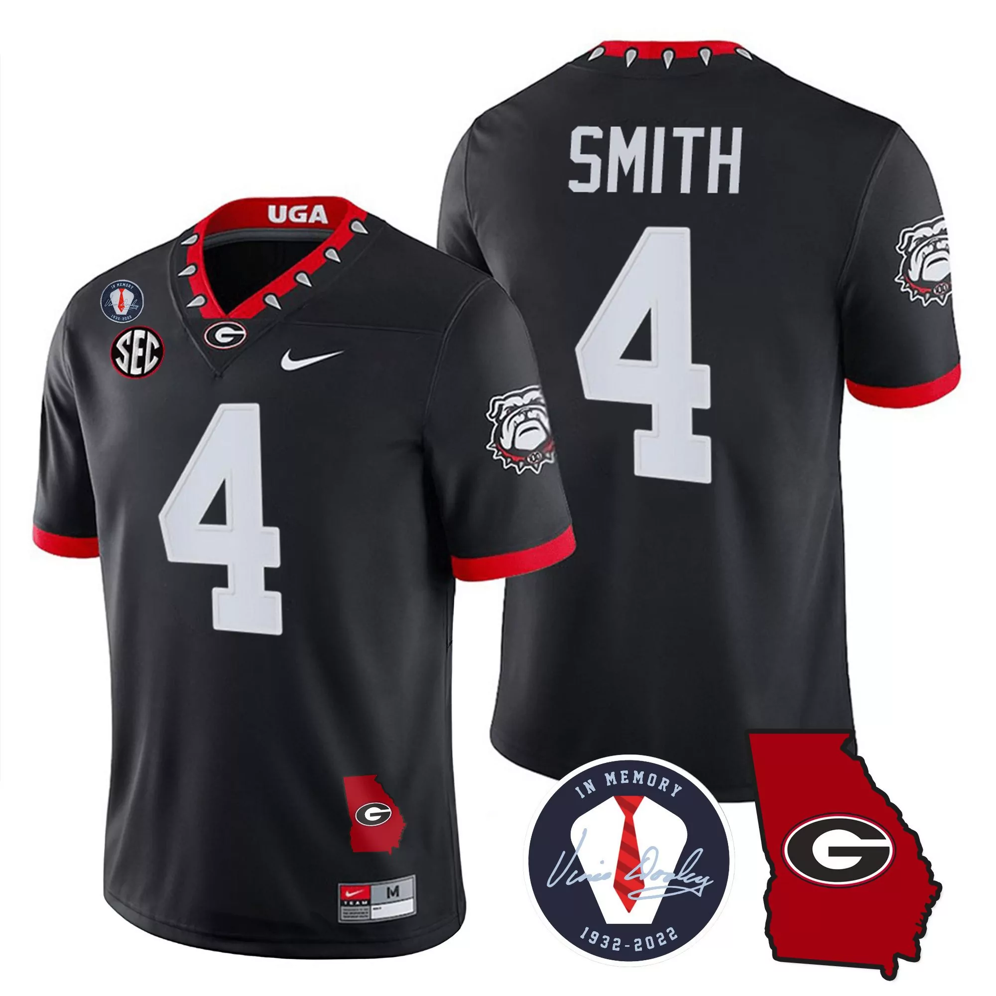 nolan smith black mens georgia bulldogs 2023 color sleeves jersey all stitched
