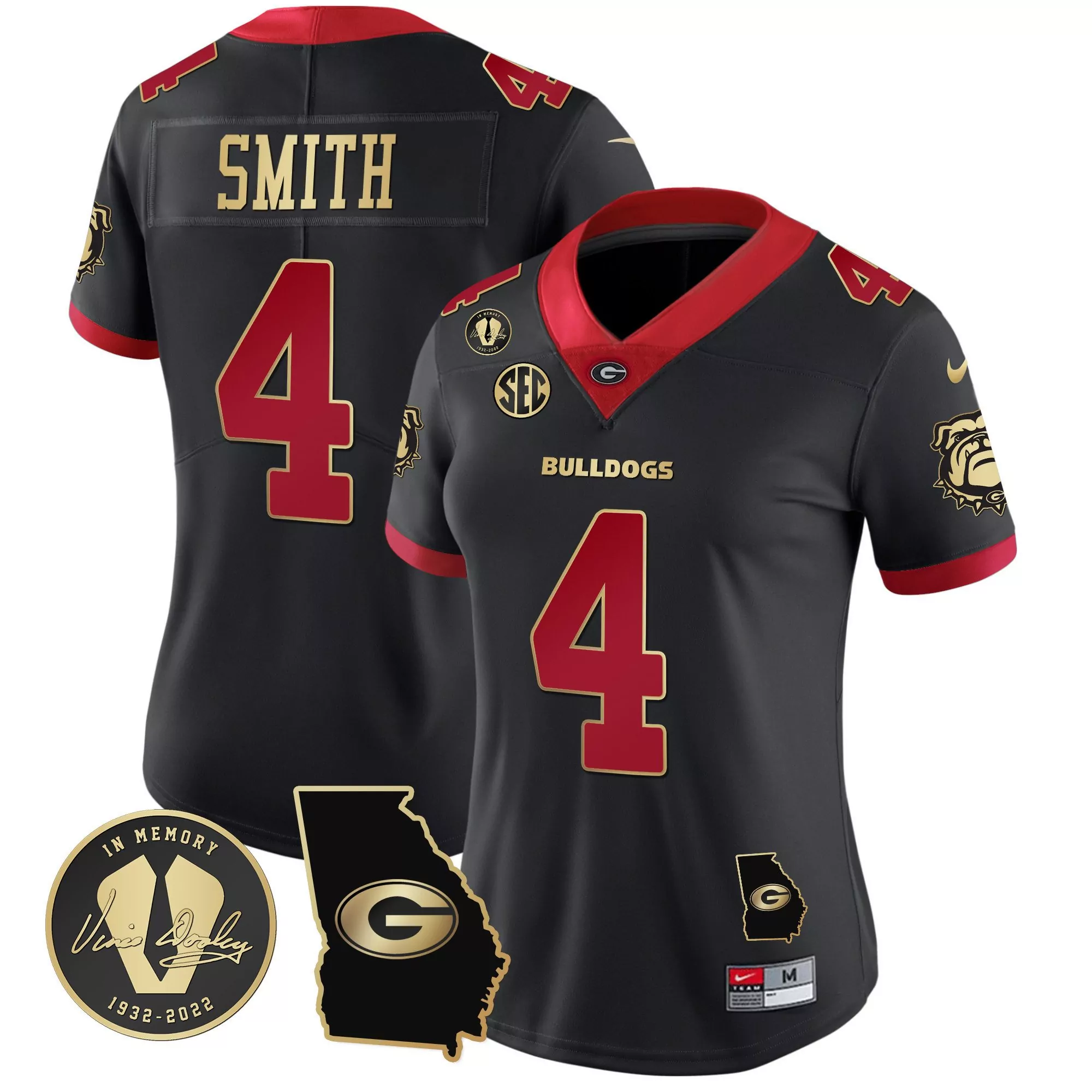 nolan smith gold trim mens georgia bulldogs 2023 champions jersey all stitched