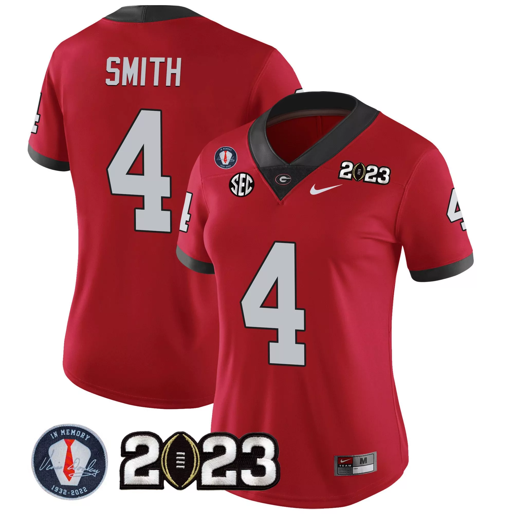 nolan smith red sleeves womens georgia bulldogs 2023 champions gold jersey all stitched
