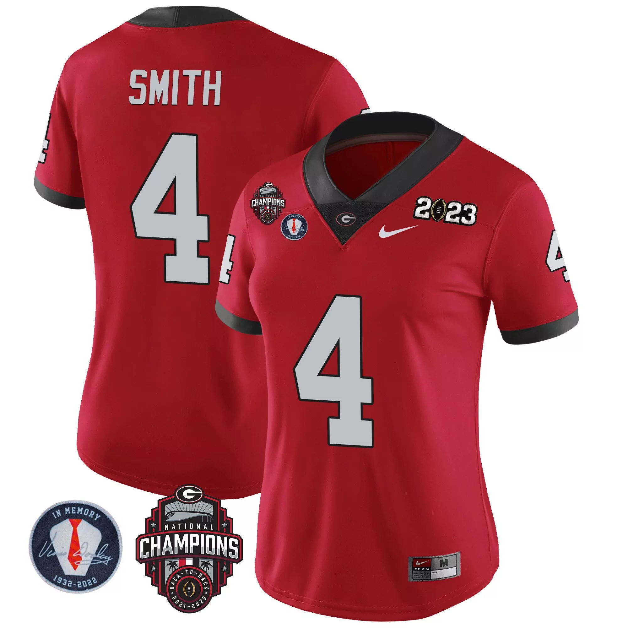 nolan smith red sleeves womens georgia bulldogs 2023 champions gold jersey all stitched