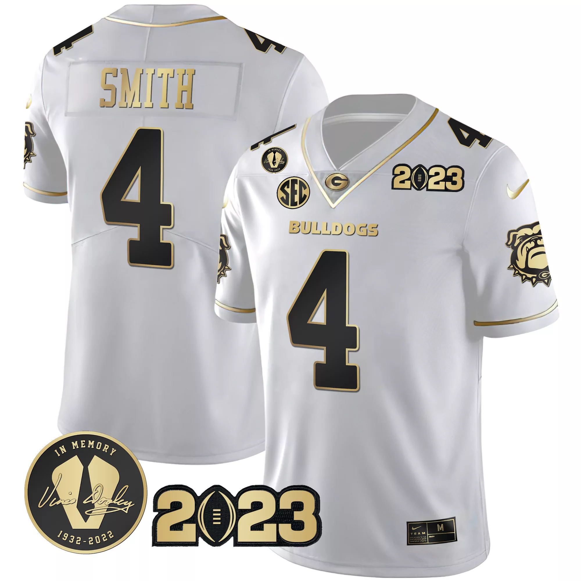 nolan smith white gold mens georgia bulldogs 2023 champions gold jersey all stitched