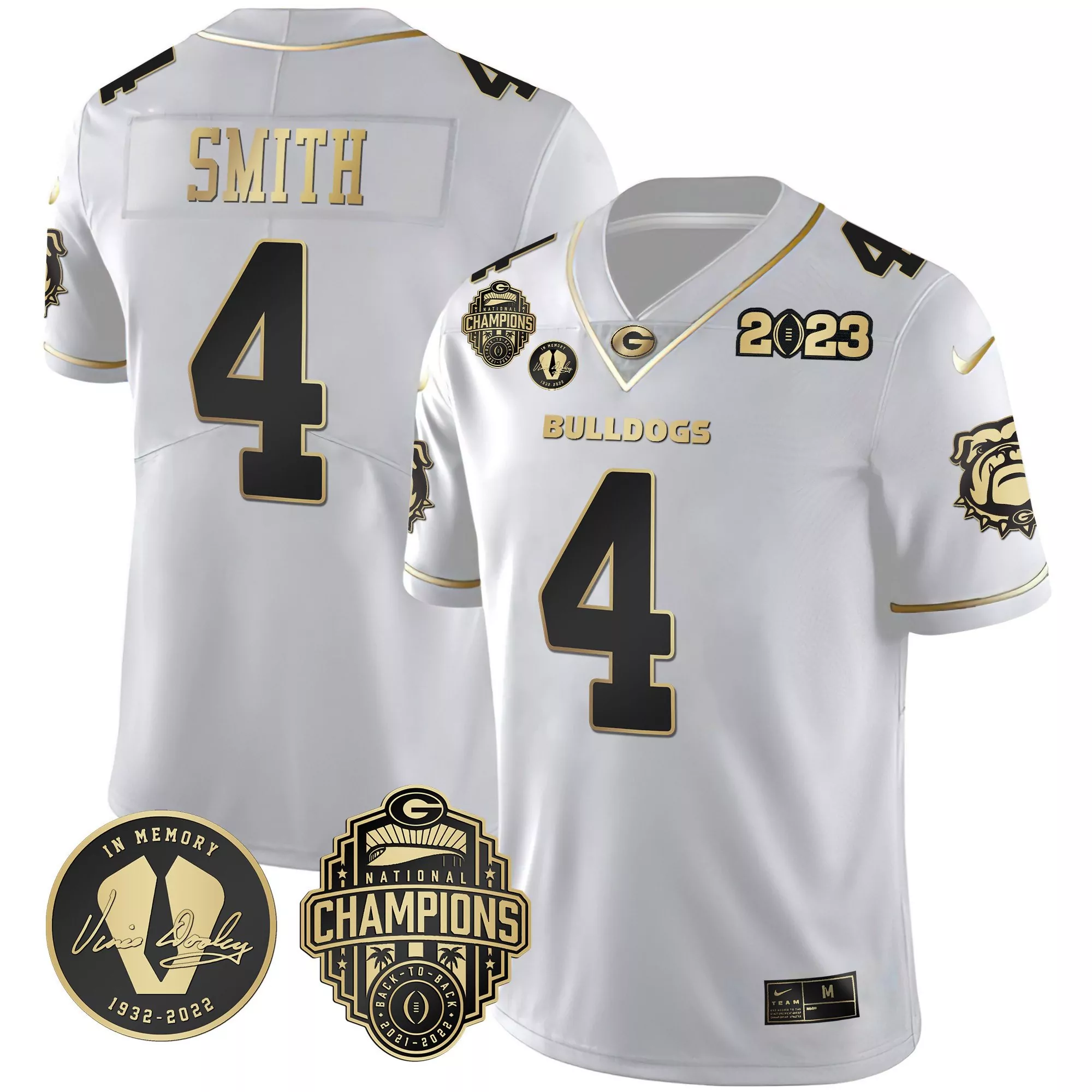 nolan smith white gold mens georgia bulldogs 2023 champions gold jersey all stitched