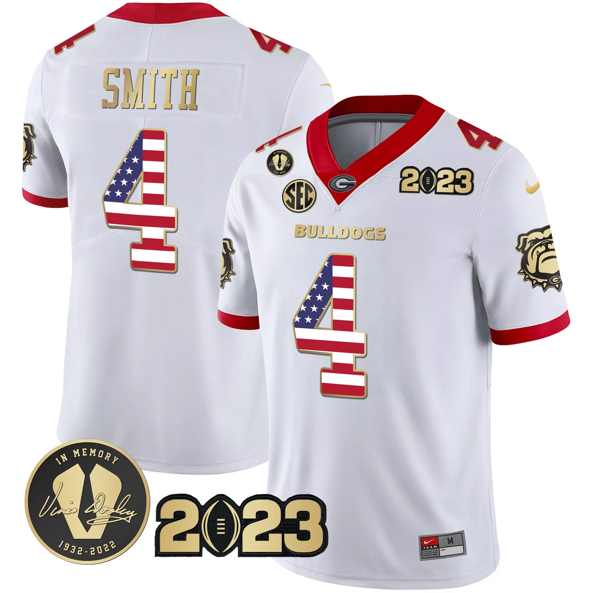 nolan smith white gold mens georgia bulldogs 2023 champions gold jersey all stitched