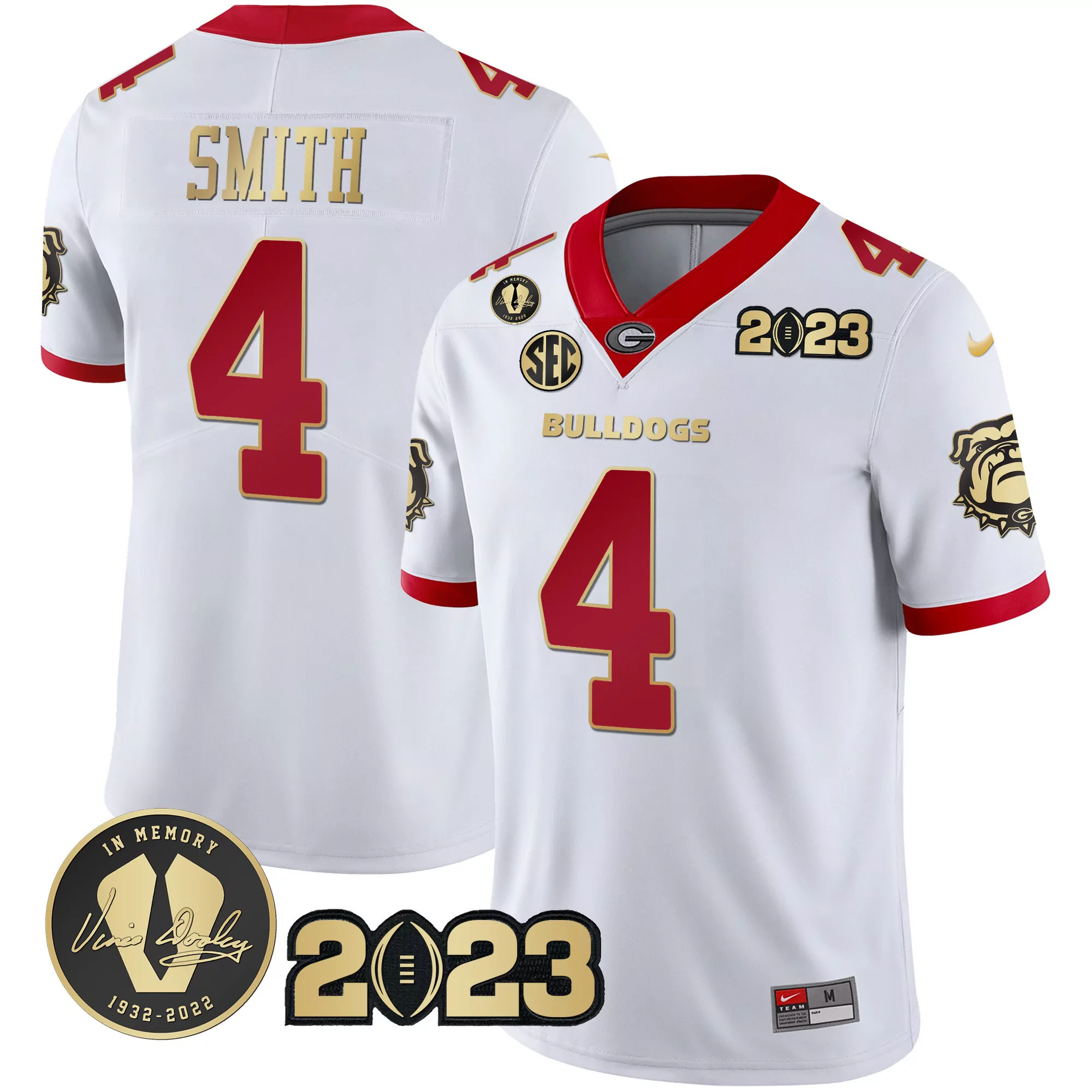 nolan smith white gold mens georgia bulldogs 2023 champions gold jersey all stitched