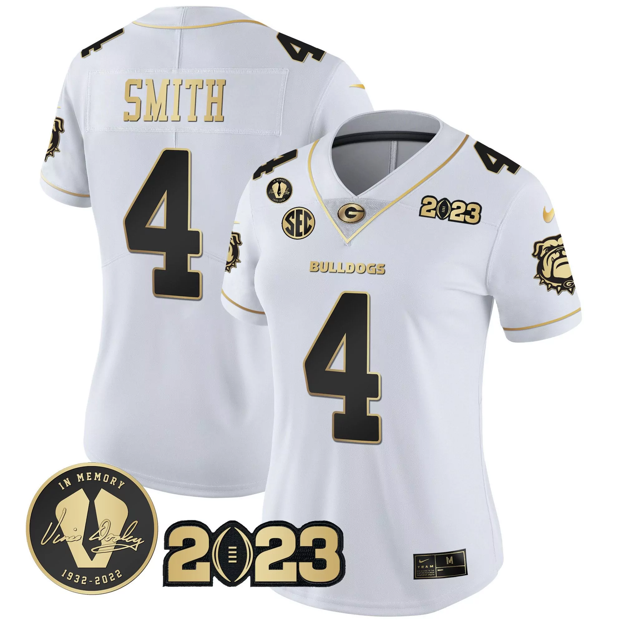 nolan smith white gold trim youths georgia bulldogs 2023 champions jersey all stitched