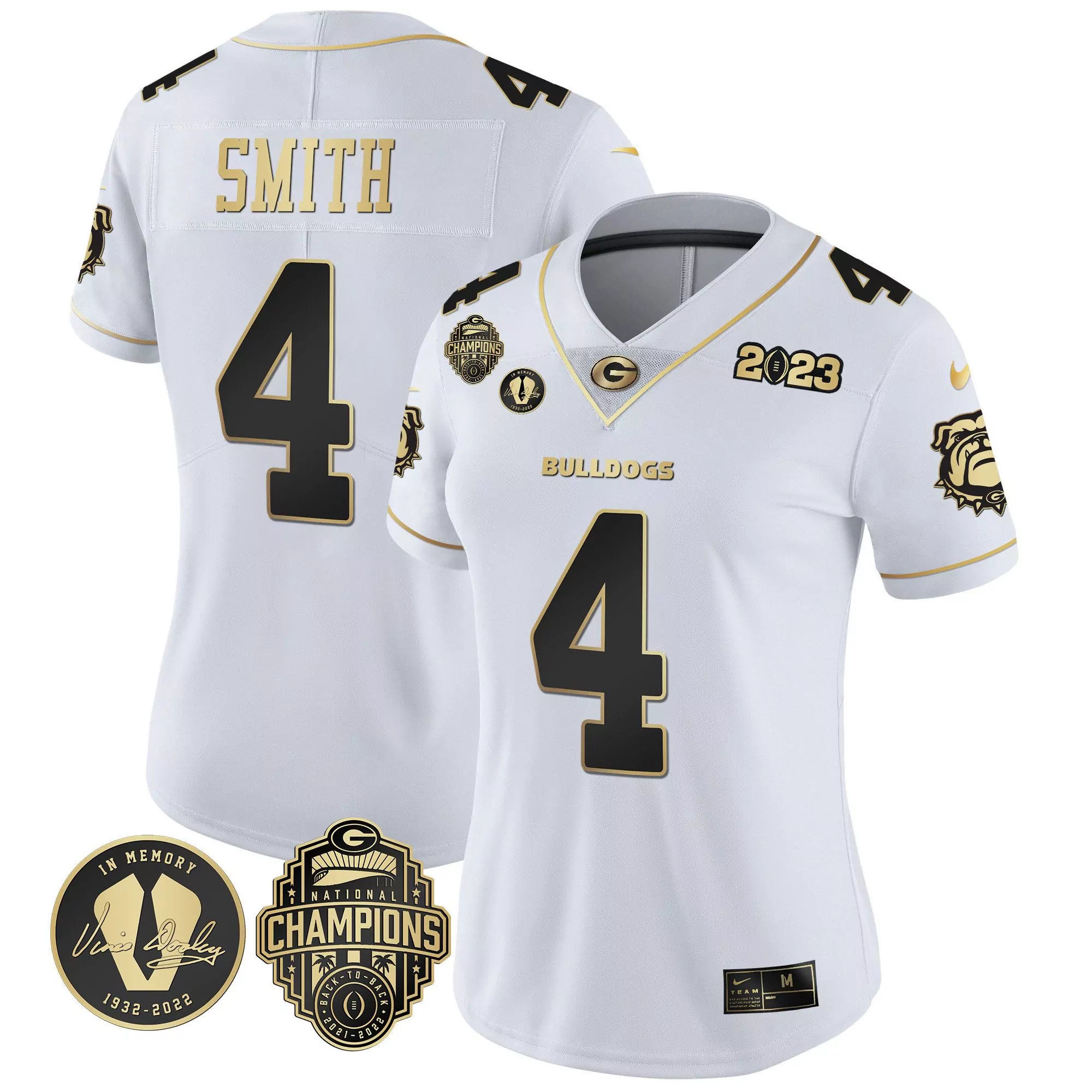 nolan smith white gold trim youths georgia bulldogs 2023 champions jersey all stitched