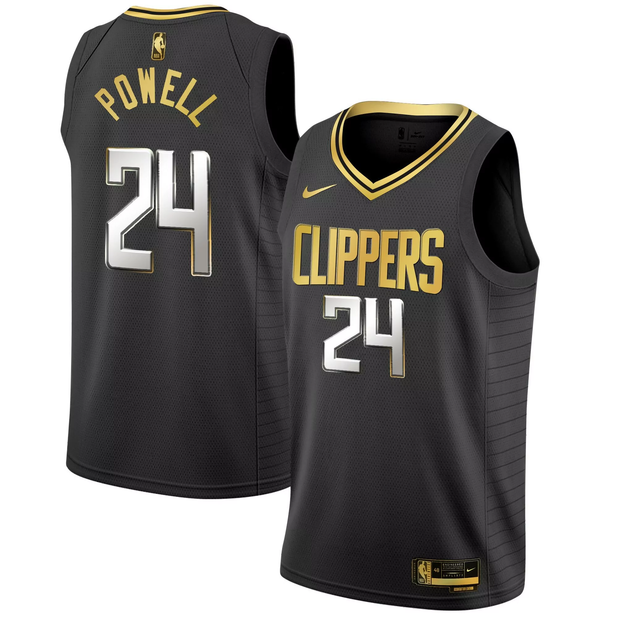 norman powell black gold mens los angeles clippers swingman jersey all stitched